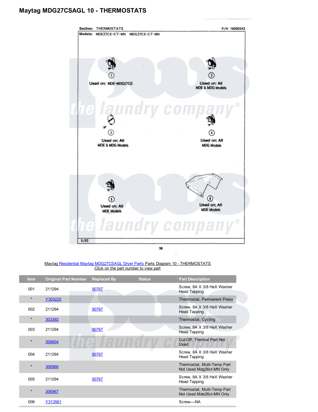 Maytag MDG27CSAGL Parts Diagram