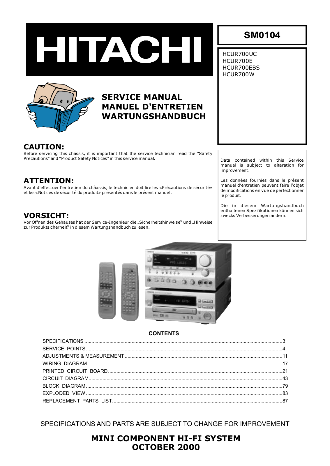 Hitachi HC-UR700-W, HC-UR700-UC, HC-UR700-EBS Service Manual