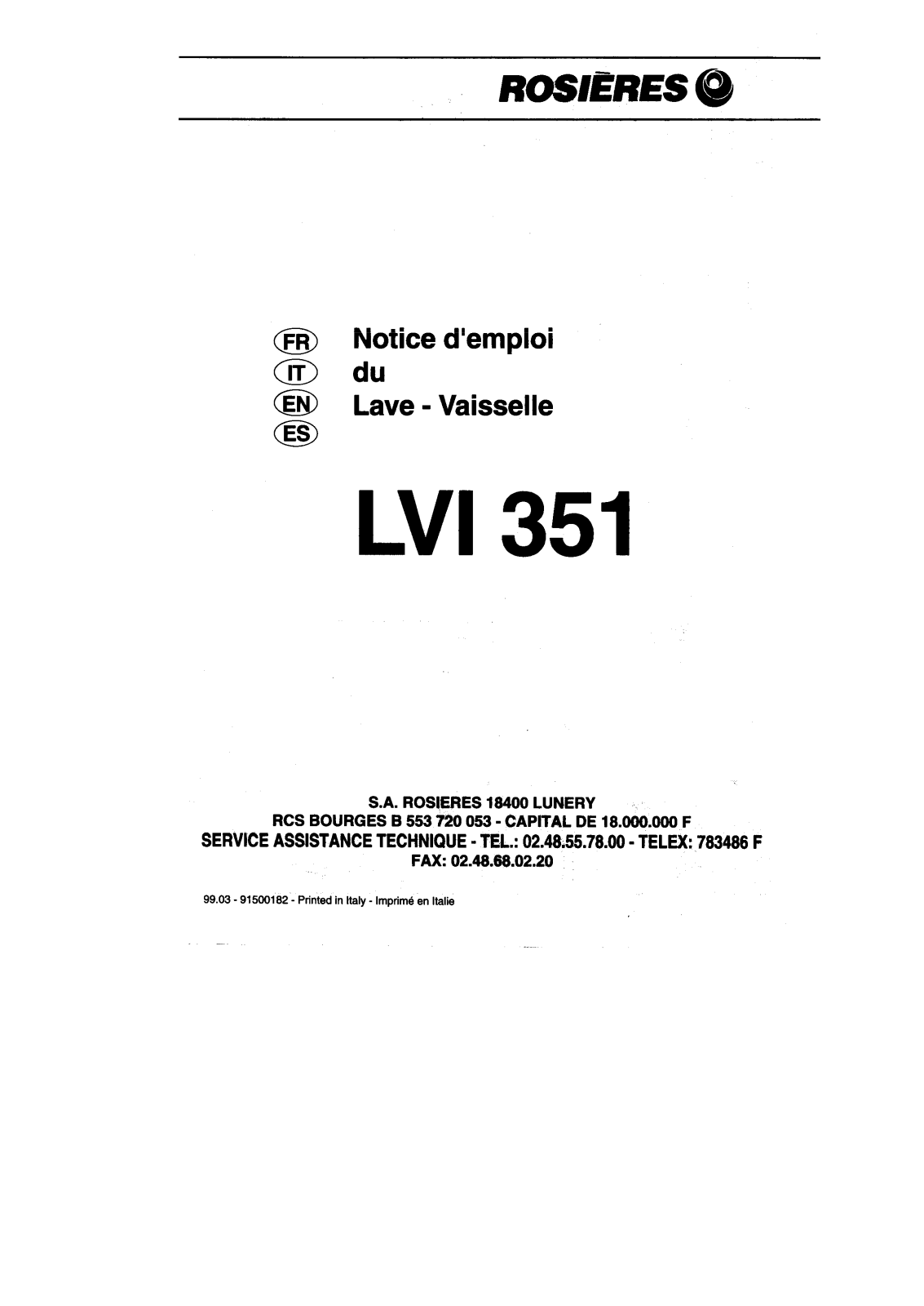 ROSIERES LVI 351 User Manual