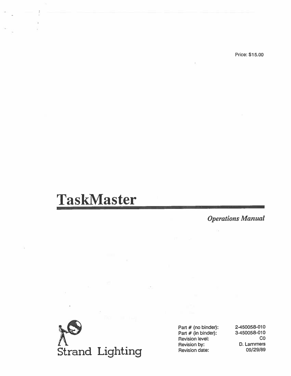 Strand Taskmaster - Showchangers TaskMaster Operation Manual - ManualMachine.com