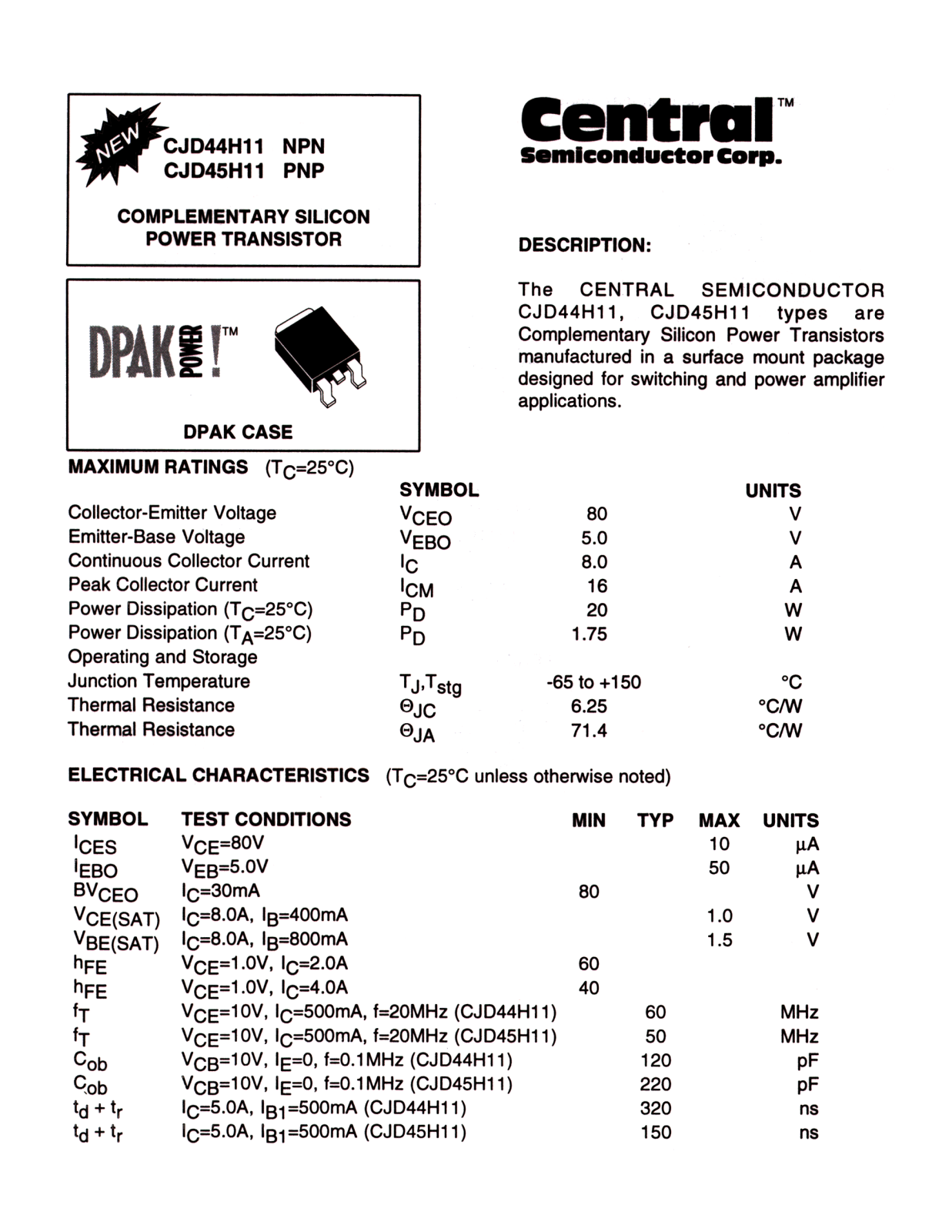 CENTR CJD45H11, CJD44H11 Datasheet