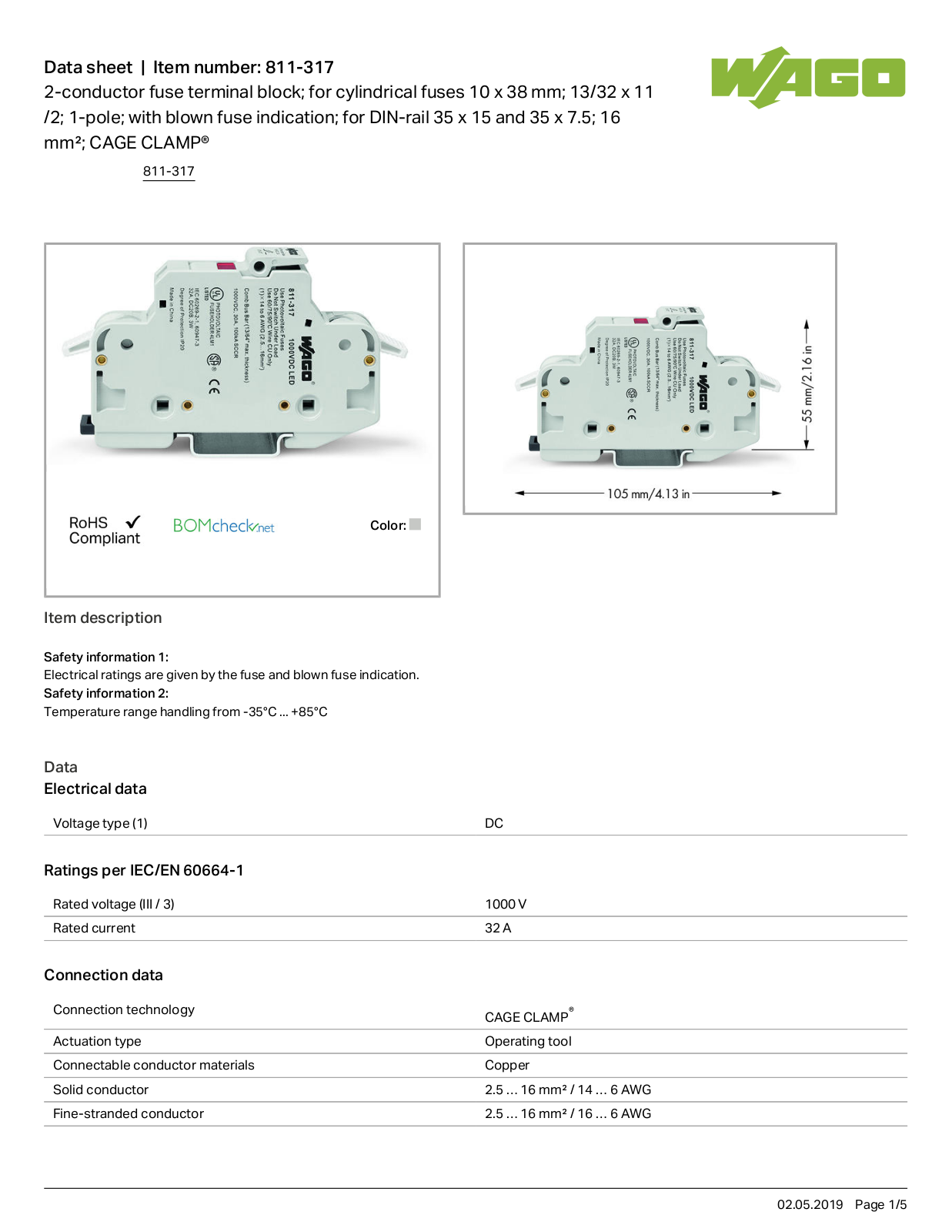 Wago 811-317 Data Sheet