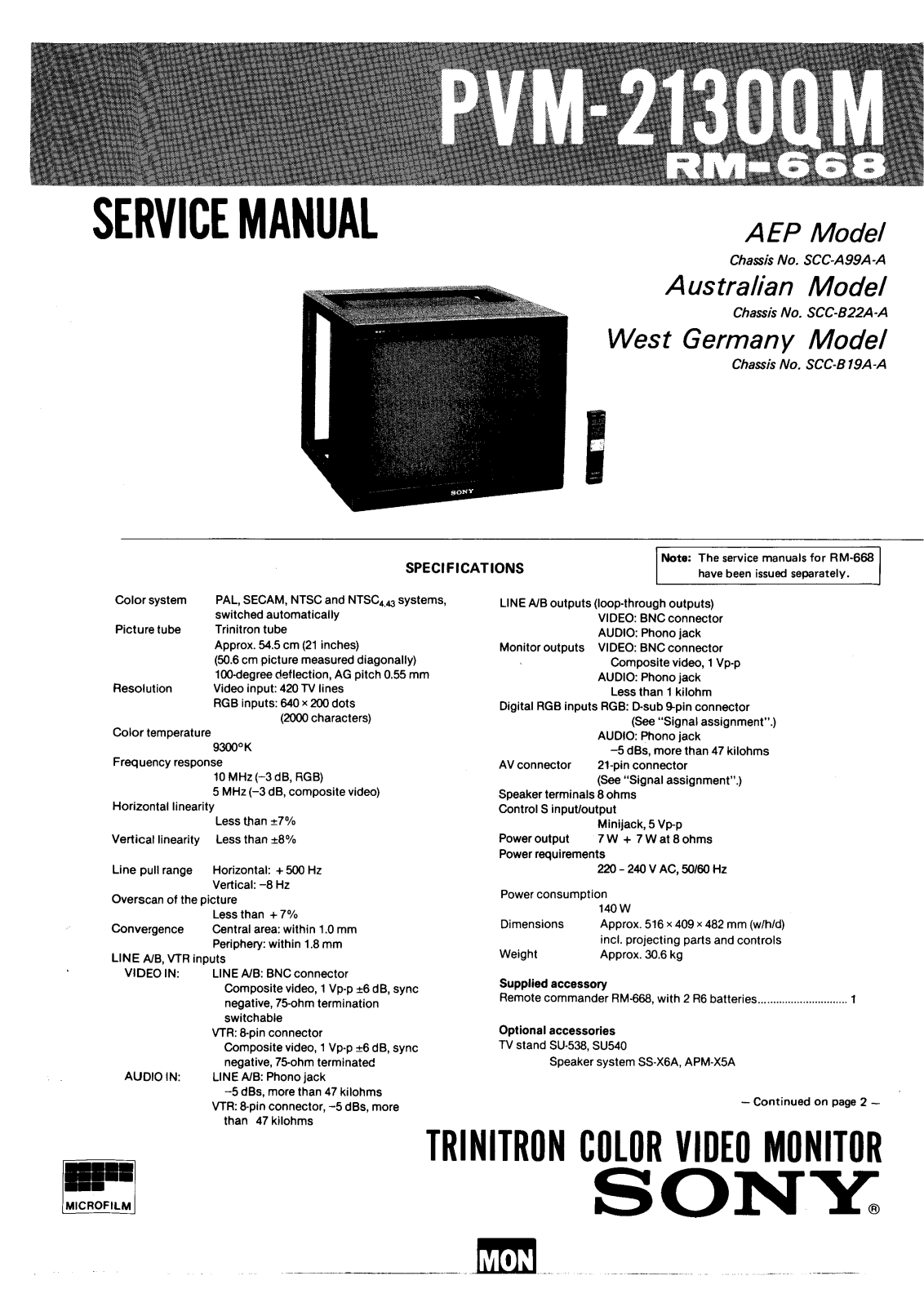 Sony PVM-2130QM Service Manual