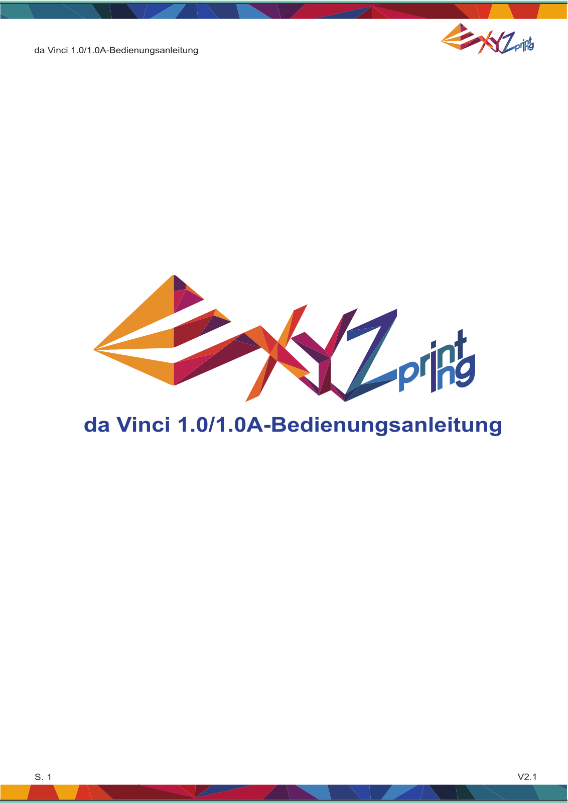 XYZprinting da Vinci 1.0, da Vinci 1.0A User manual