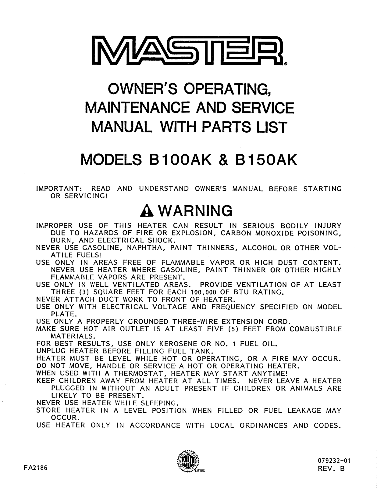 Desa Tech B100AK, B150AK Owner's Manual