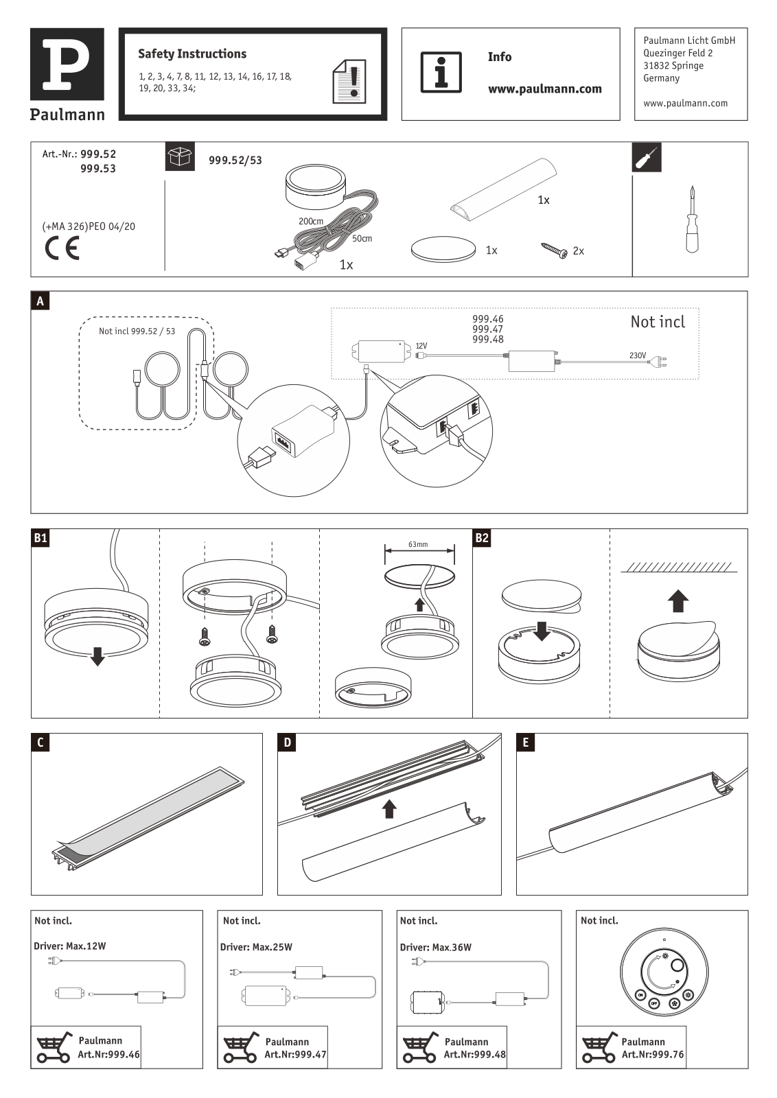 Paulmann 99953 Installation manual - ManualMachine.com