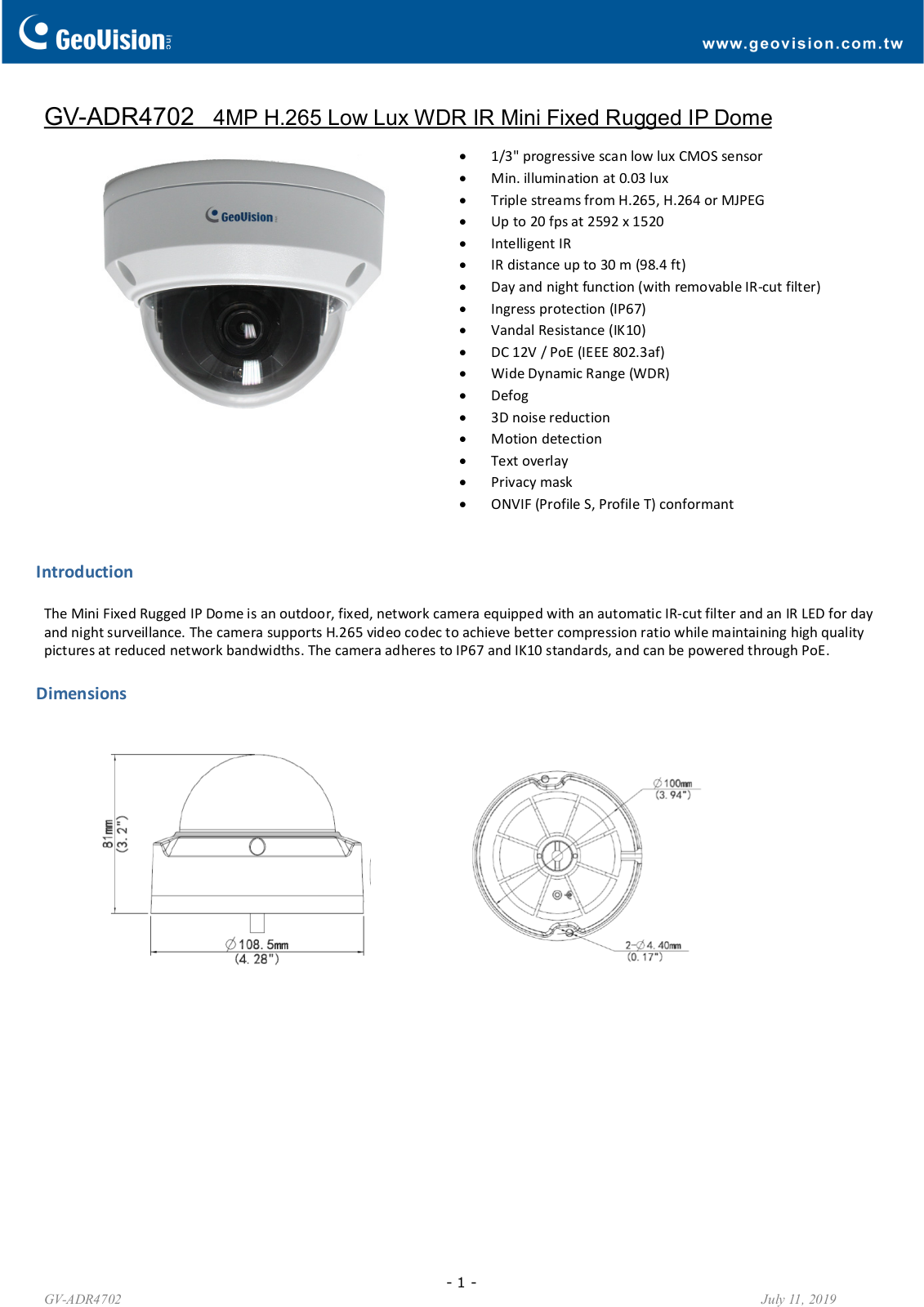 Geovision GV-ADR4702 Specsheet