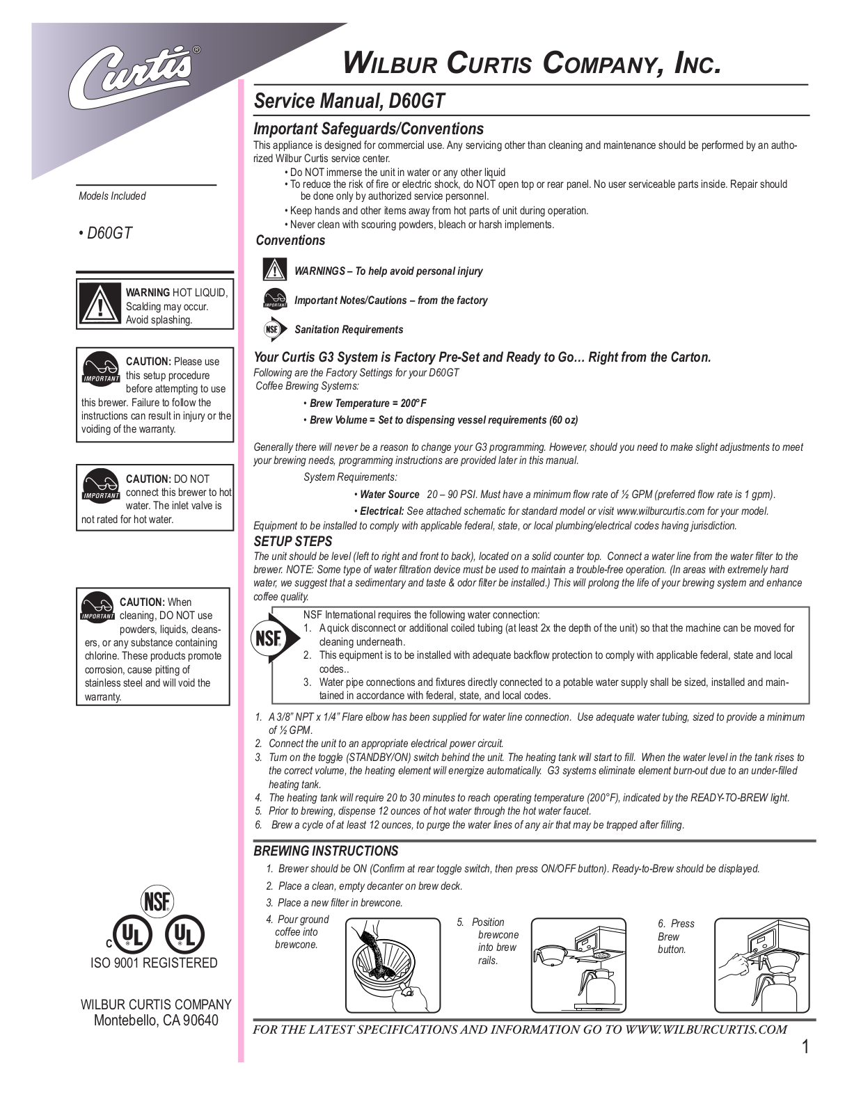 Wilbur Curtis D60GT Service Manual