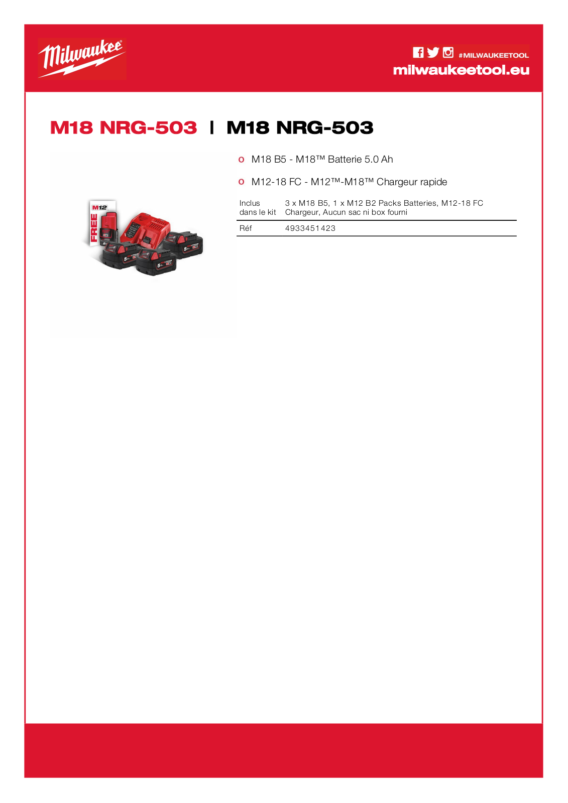 Milwaukee 4933451423, M18 NRG-503 Specification - ManualMachine.com