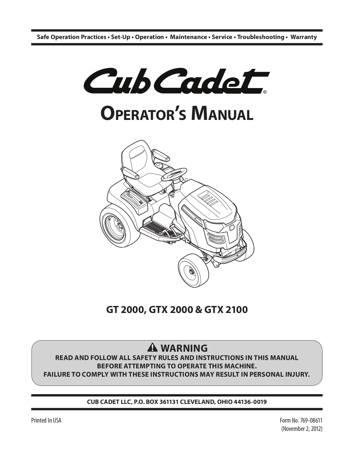 Cub cadet GTX 2000 User Manual