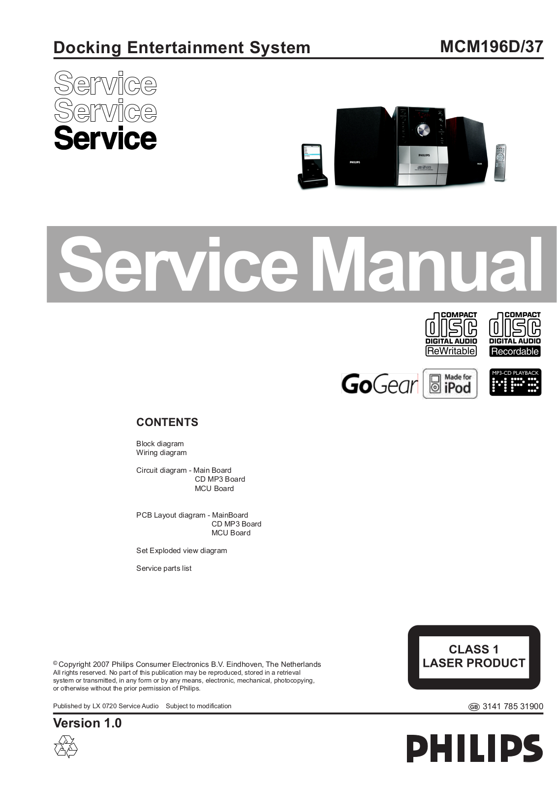 Philips MCM-196-D Service Manual