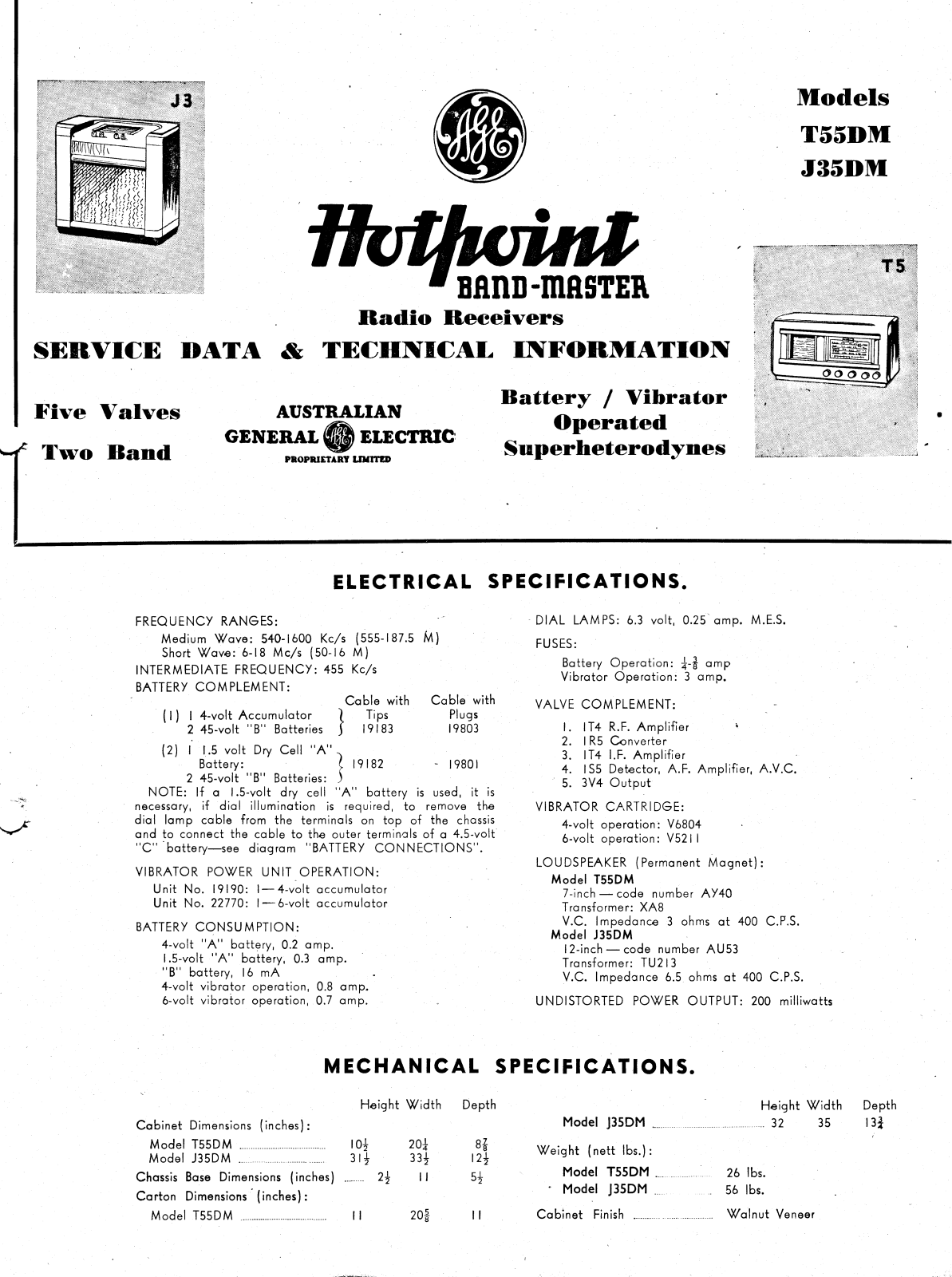 Hotpoint J35DM, T55DM Service manual