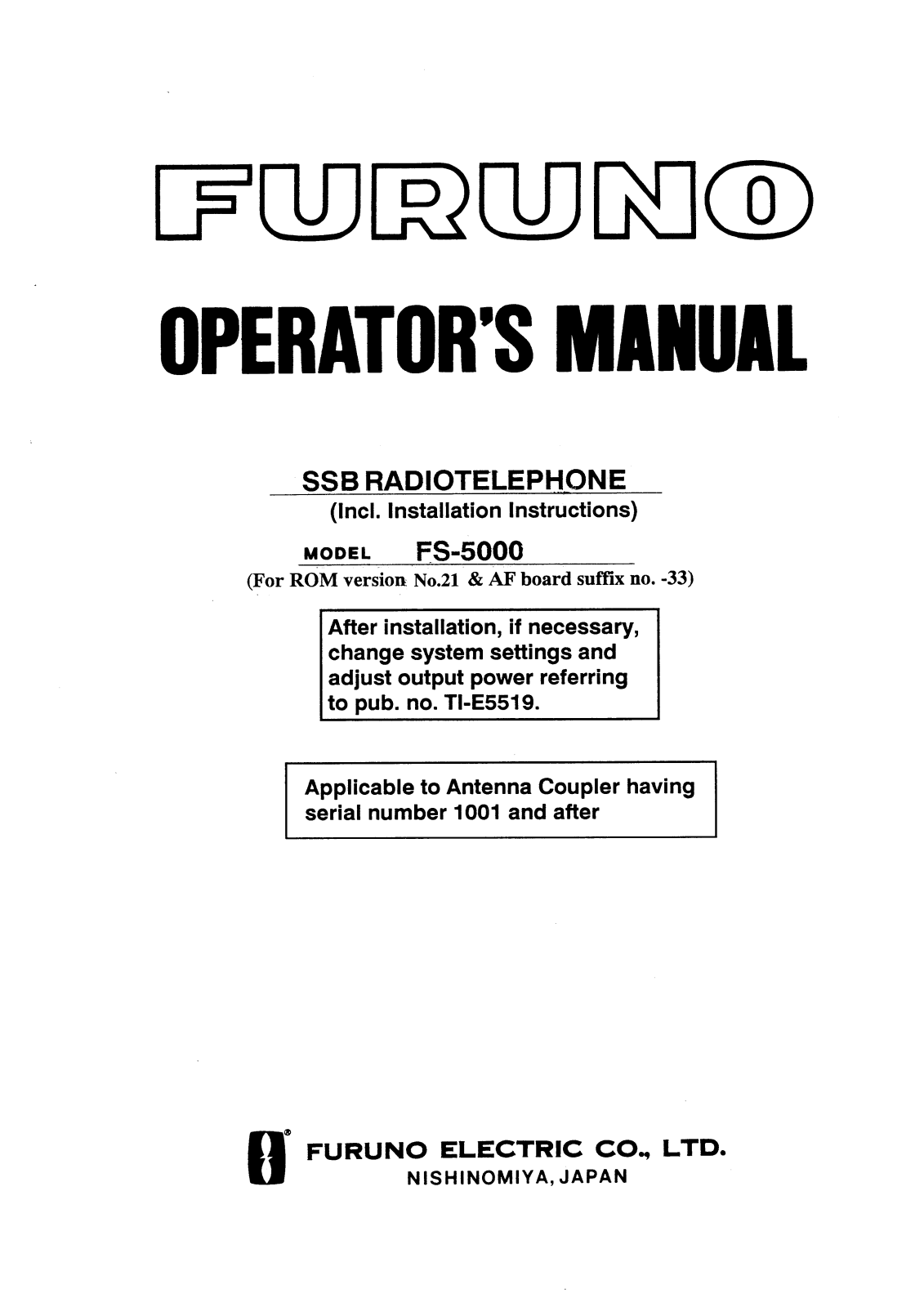 Furuno FS-5000 User Manual