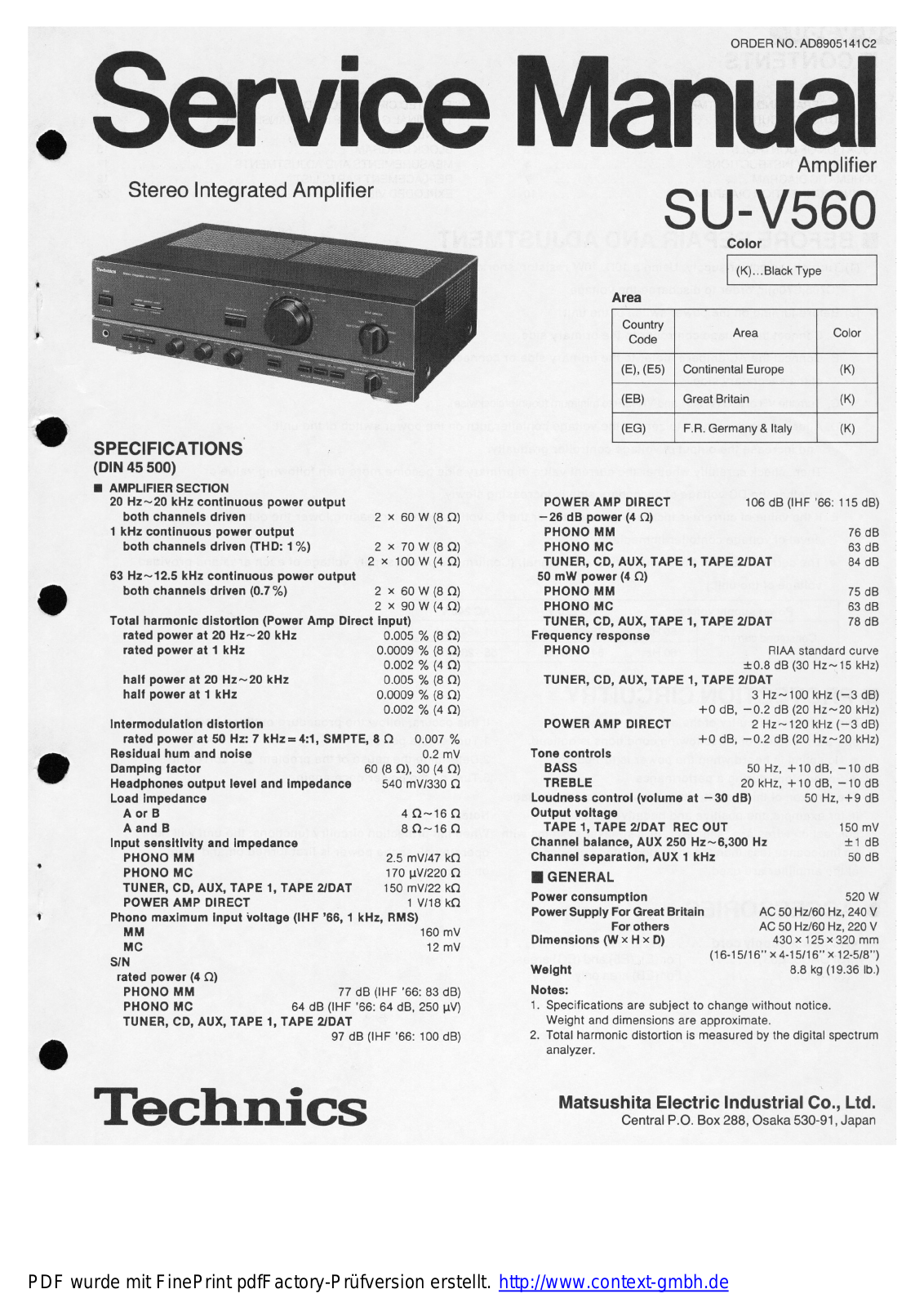 Technics SUV-560 Service manual