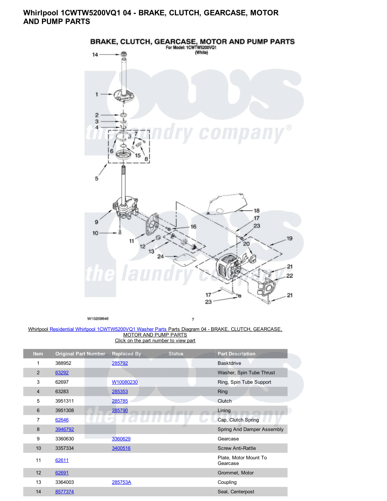 Whirlpool 1CWTW5200VQ1 Parts Diagram