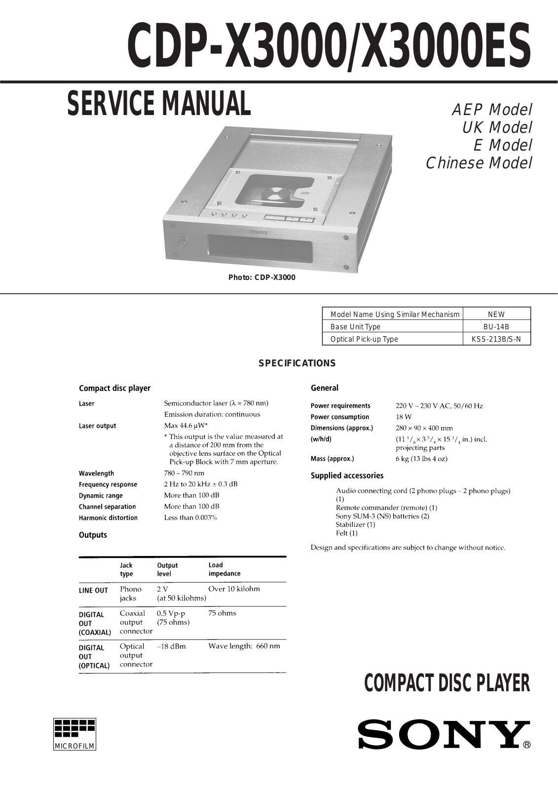 Sony CDPX-3000-ES, CDPX-3000 Service manual