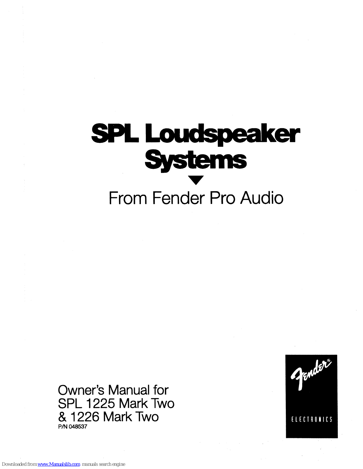 Fender SPL 1226, SPL 1225 Mark Two, SPL 1226 Mark Two Owner's Manual