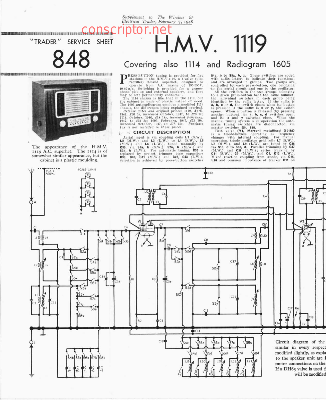 H.M.V. 1119, 1114 Service manual