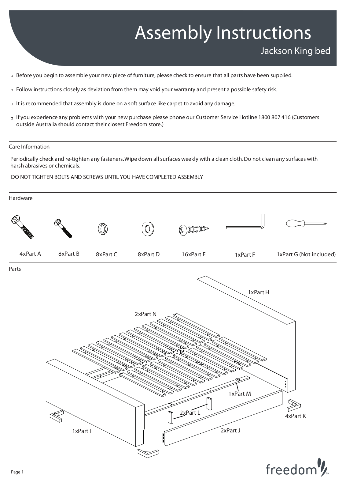 Freedom Jackson King Bed Assembly Instruction