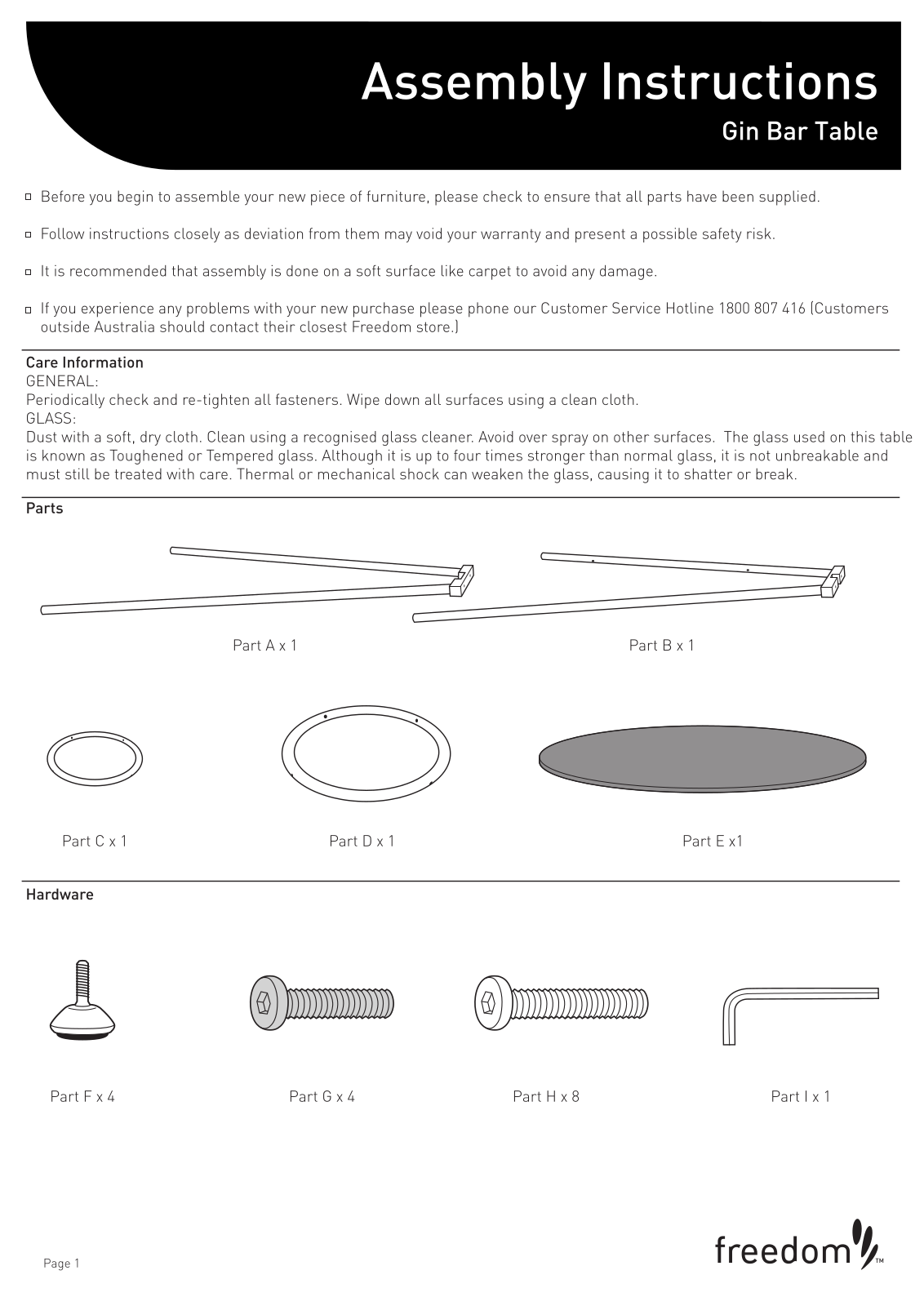 Freedom Gin Bar Table Assembly Instruction