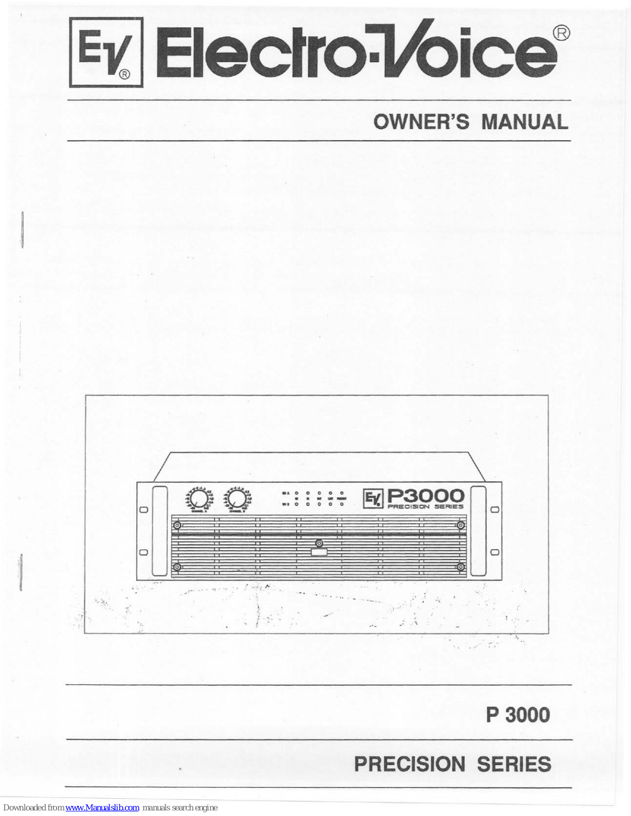 Electro-Voice Precision Series P 3000, Precision P 3000 Owner's Manual