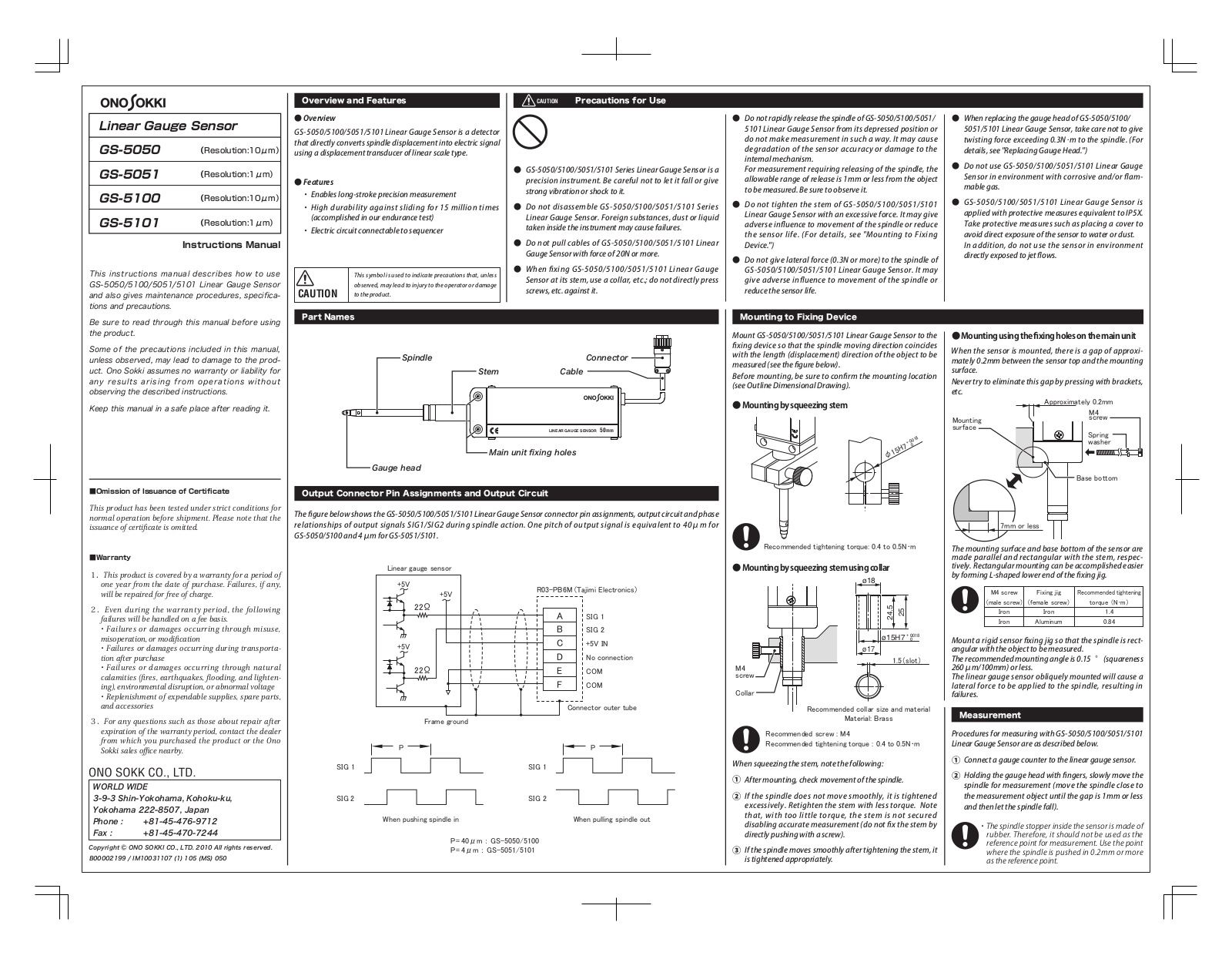 Ono Sokki GS-5100, GS-5101, GS-5051, GS-5050 Instruction Manual