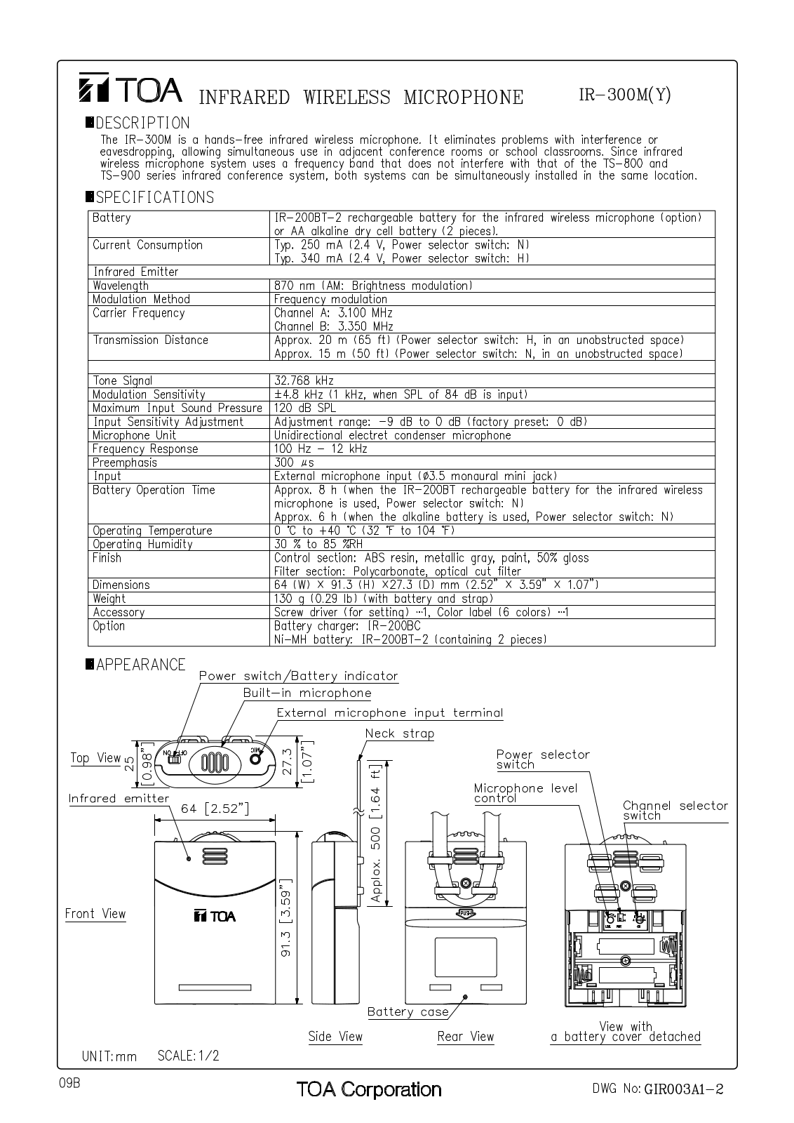 TOA IR-300M Y User Manual