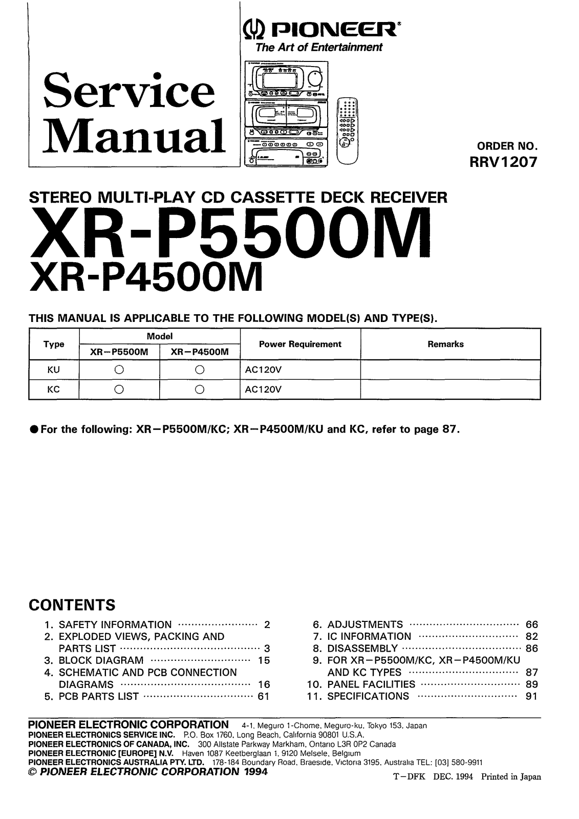 Pioneer XRP-4500-M Service manual