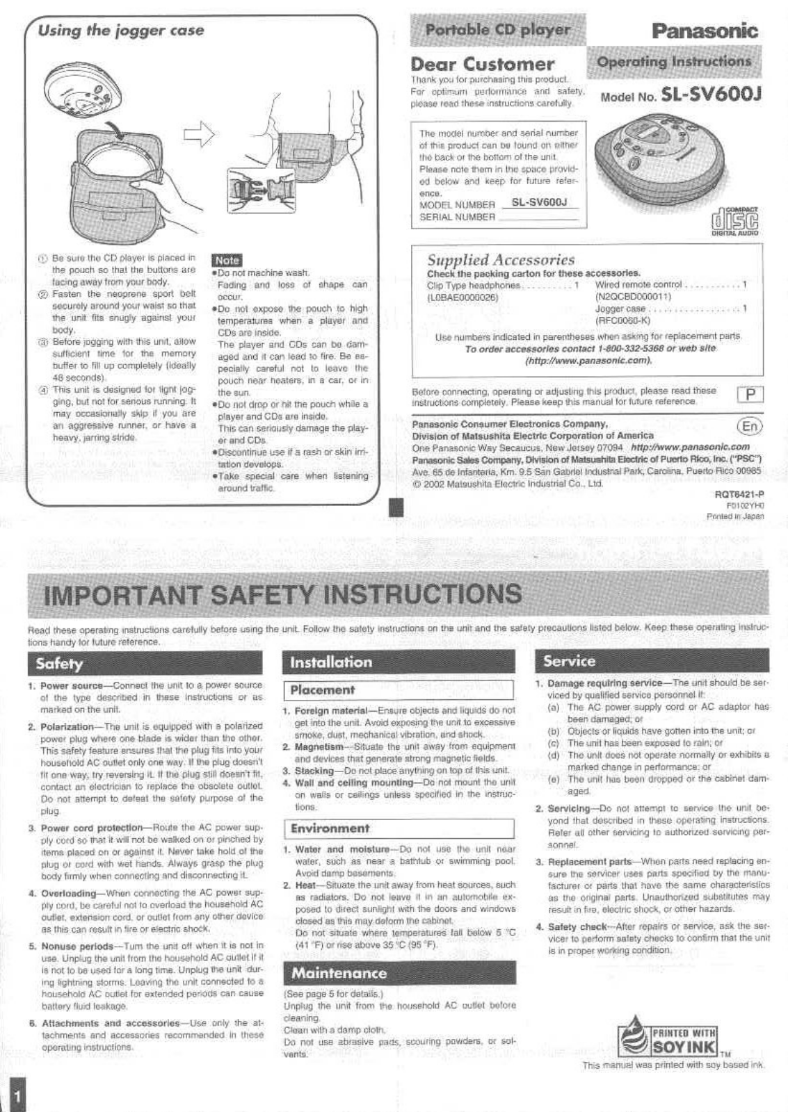 Panasonic SL-SV600J User Manual