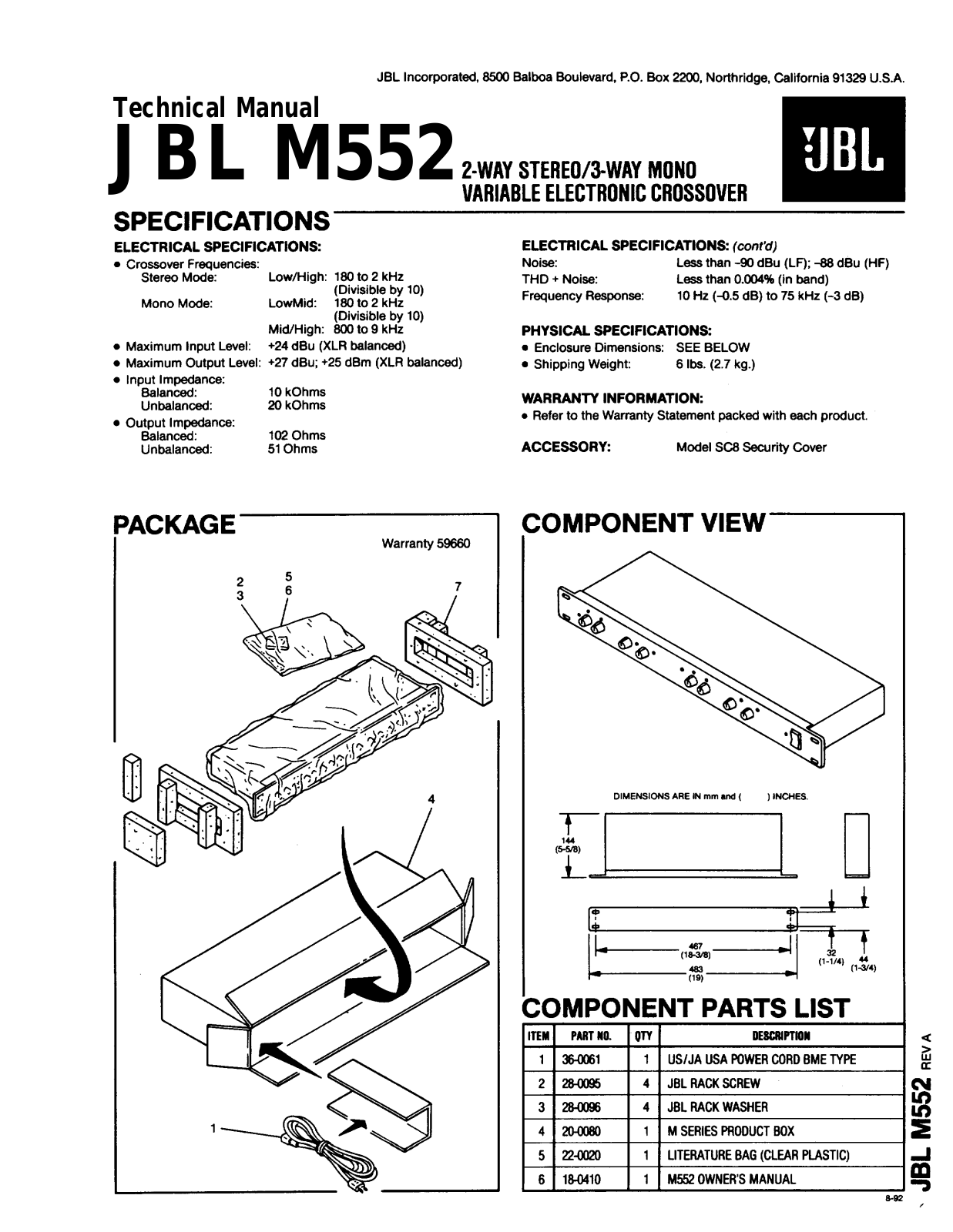 JBL M552 Technical Manual