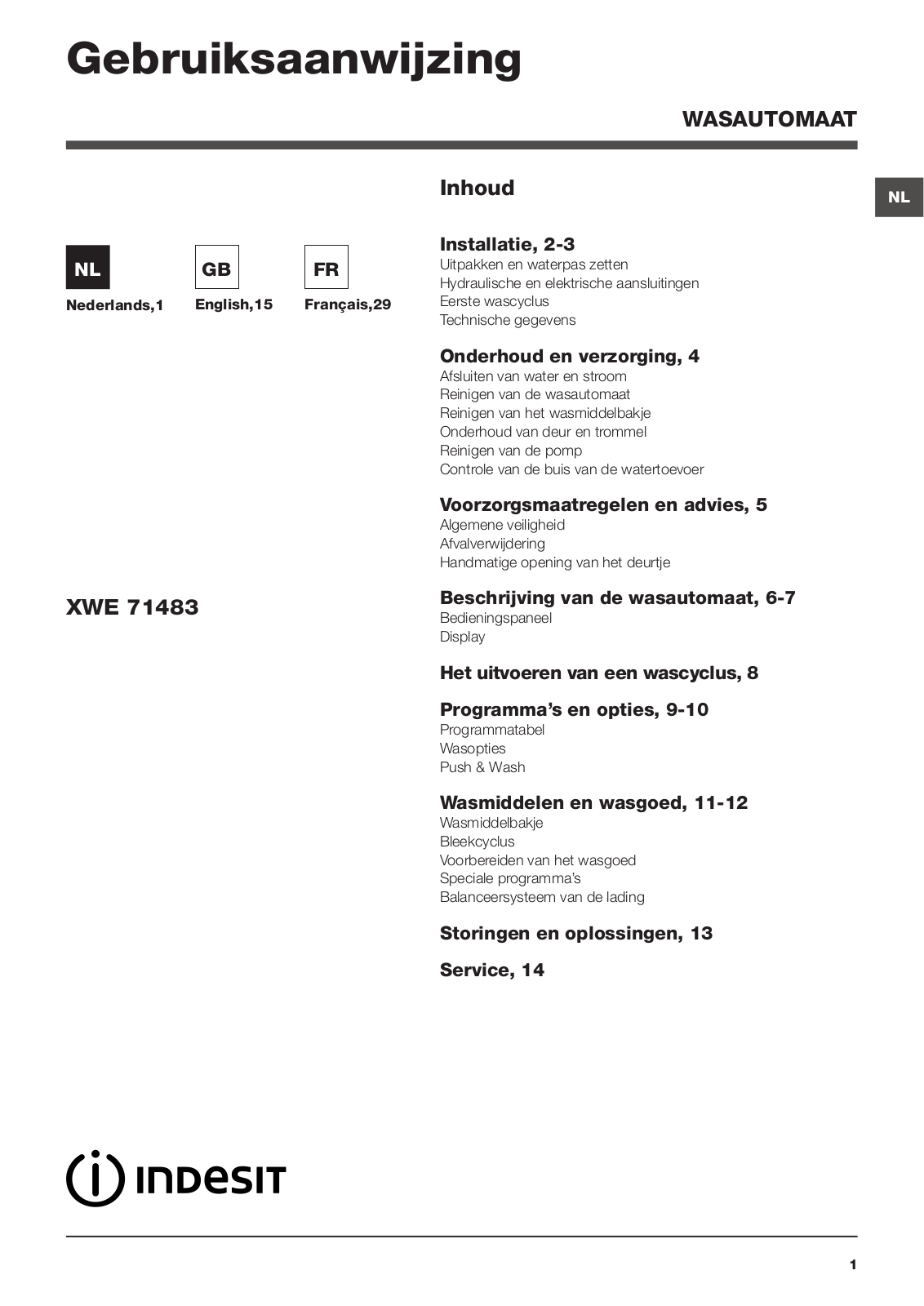 INDESIT XWE 71483X WSSS NL.1 User Manual