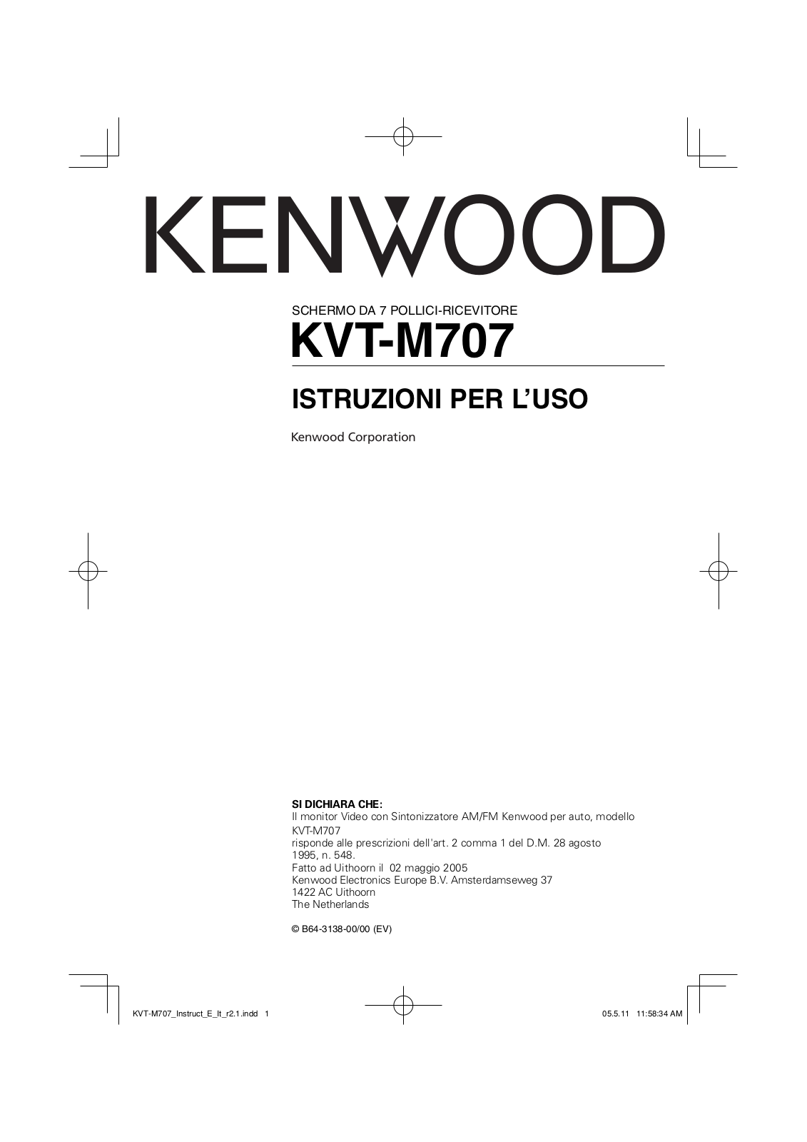 Kenwood KVT-M707 User Manual