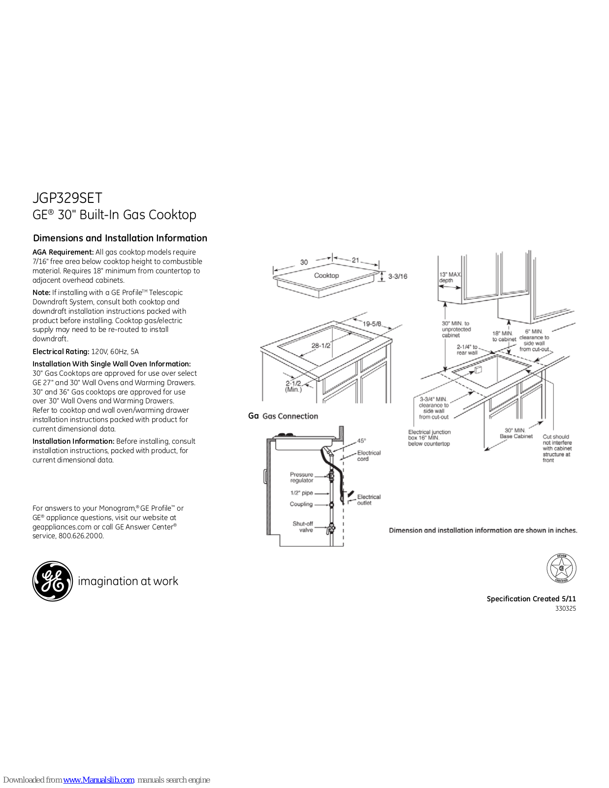 GE JGP329SET Dimensions And Installation Information