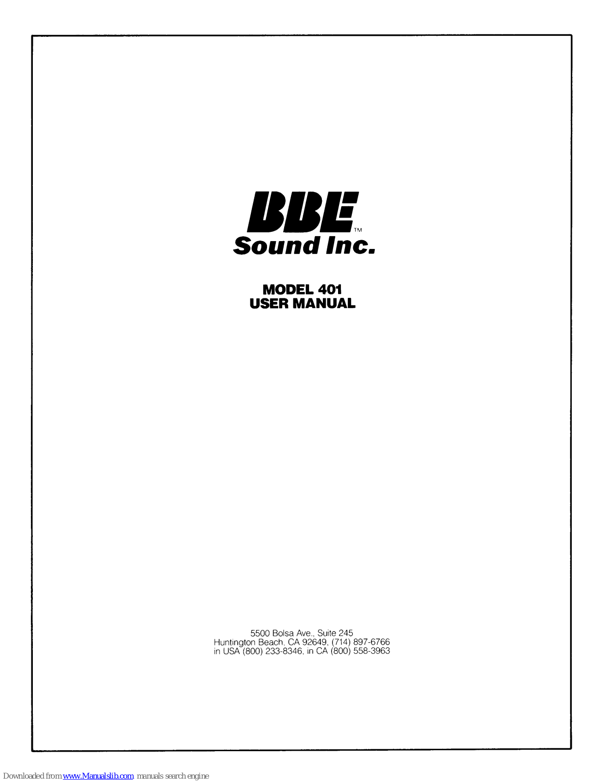 BBE Sound Maxie 401, UNIMAX 401 User Manual