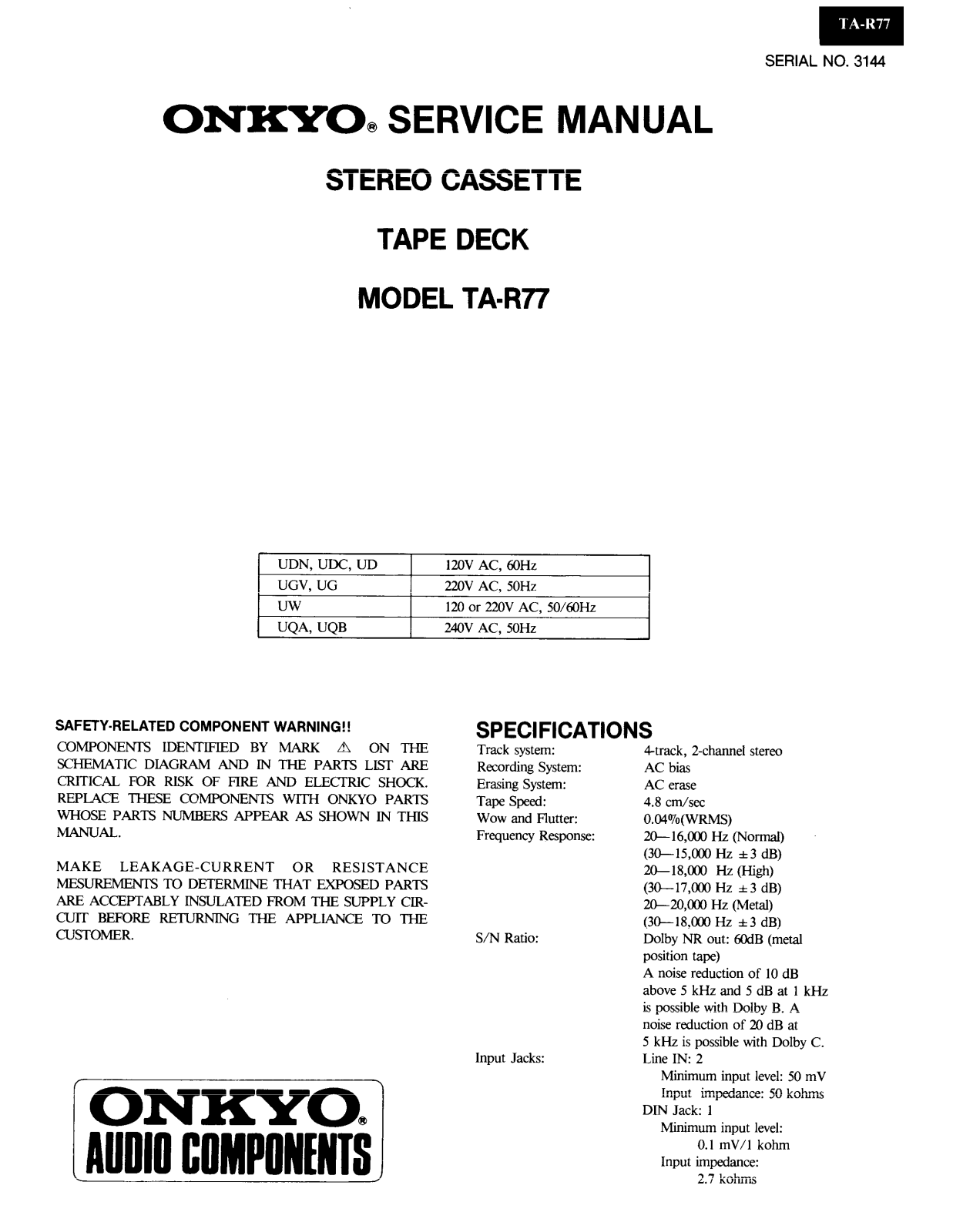 Onkyo TAR-77 Service manual