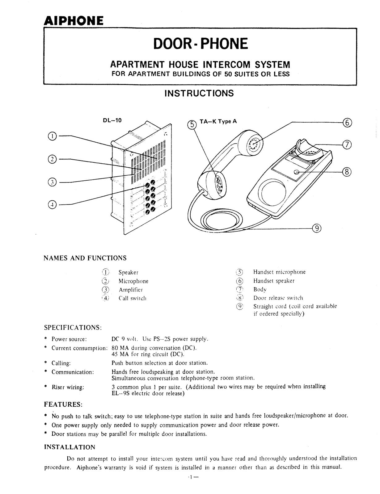 Aiphone TA-K User Manual