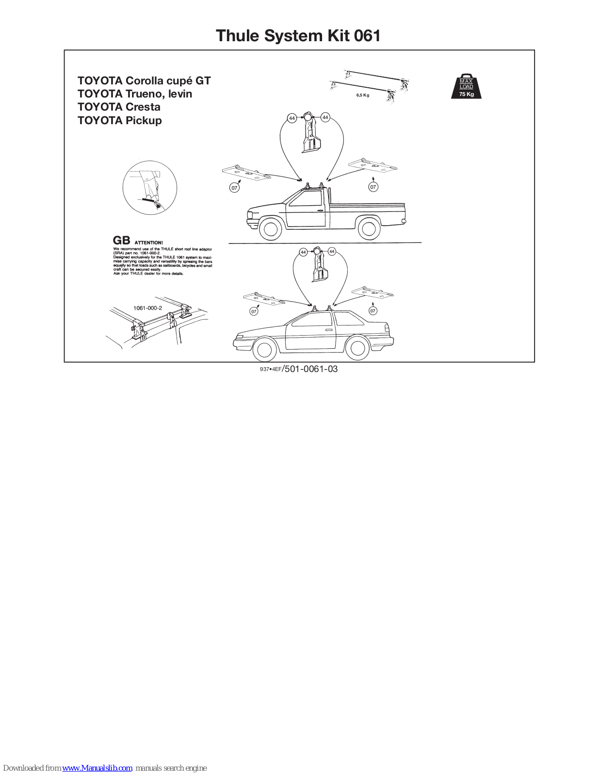 Thule 61, VEC158SDB Mounting & Installation