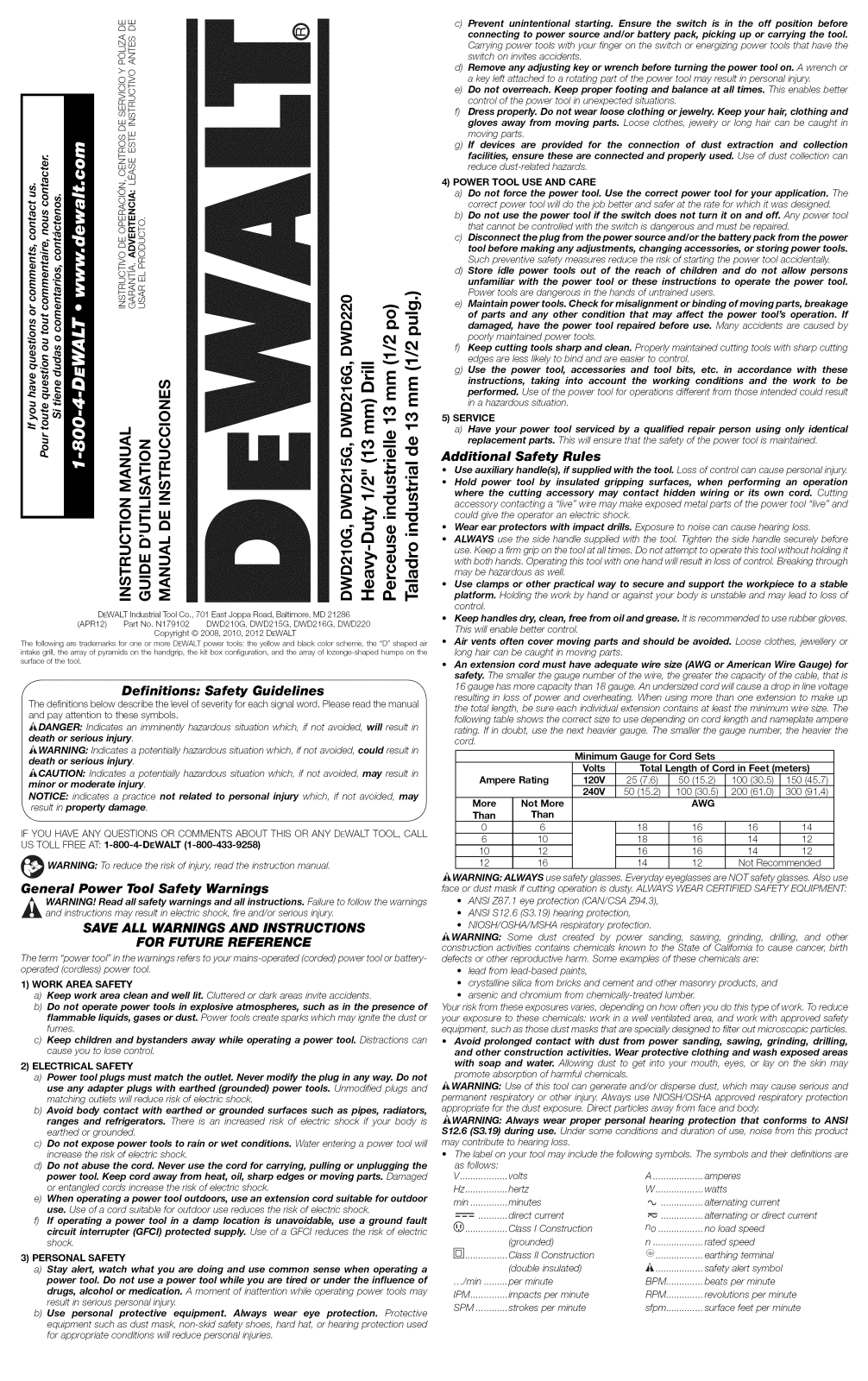 DeWalt DWD210G TYPE 2 Owner’s Manual