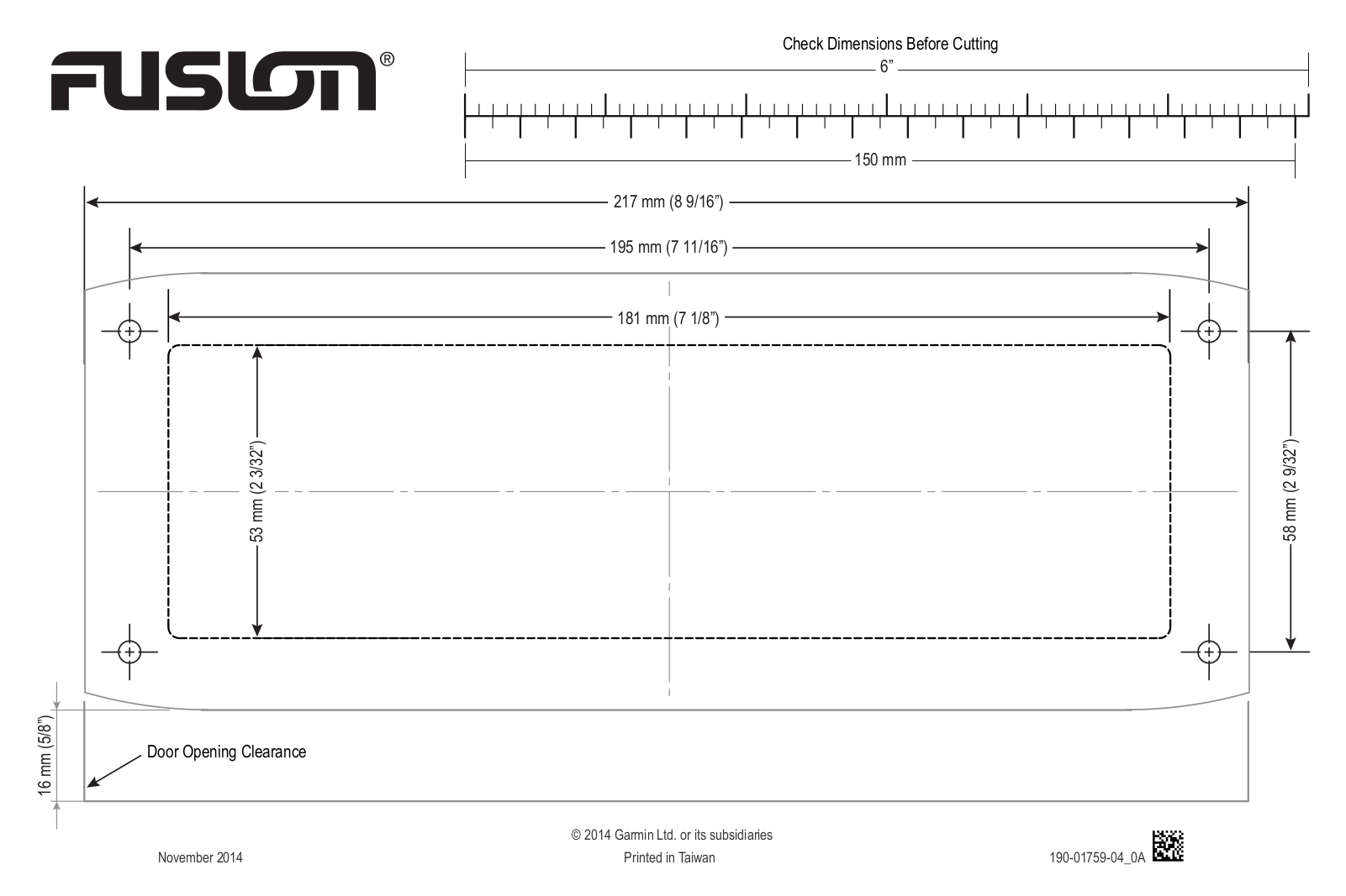 Garmin Fusion MS-UD650 Flush Mount Template