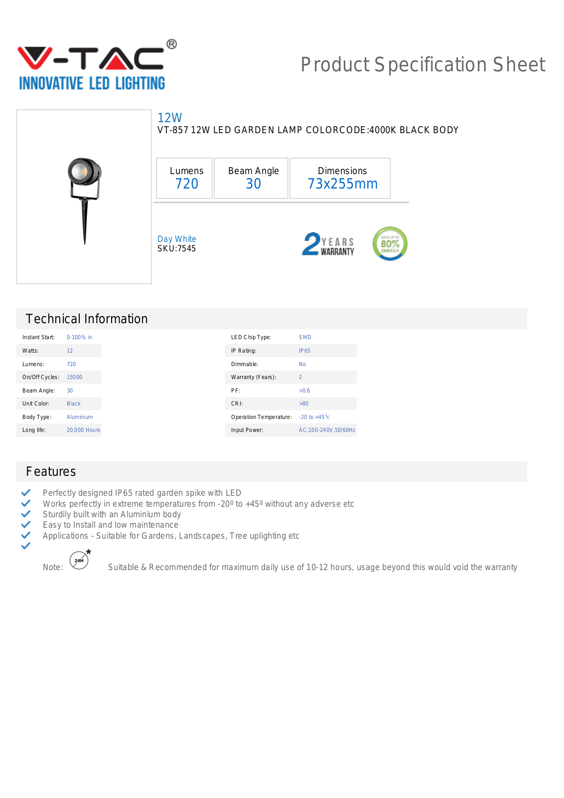V-TAC VT-7545 Datasheet - ManualMachine.com