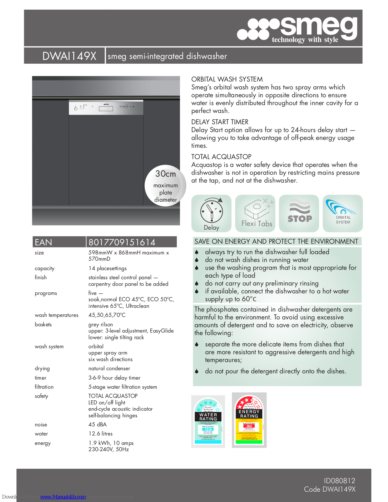 Smeg DWAI149X Quick Start Manual