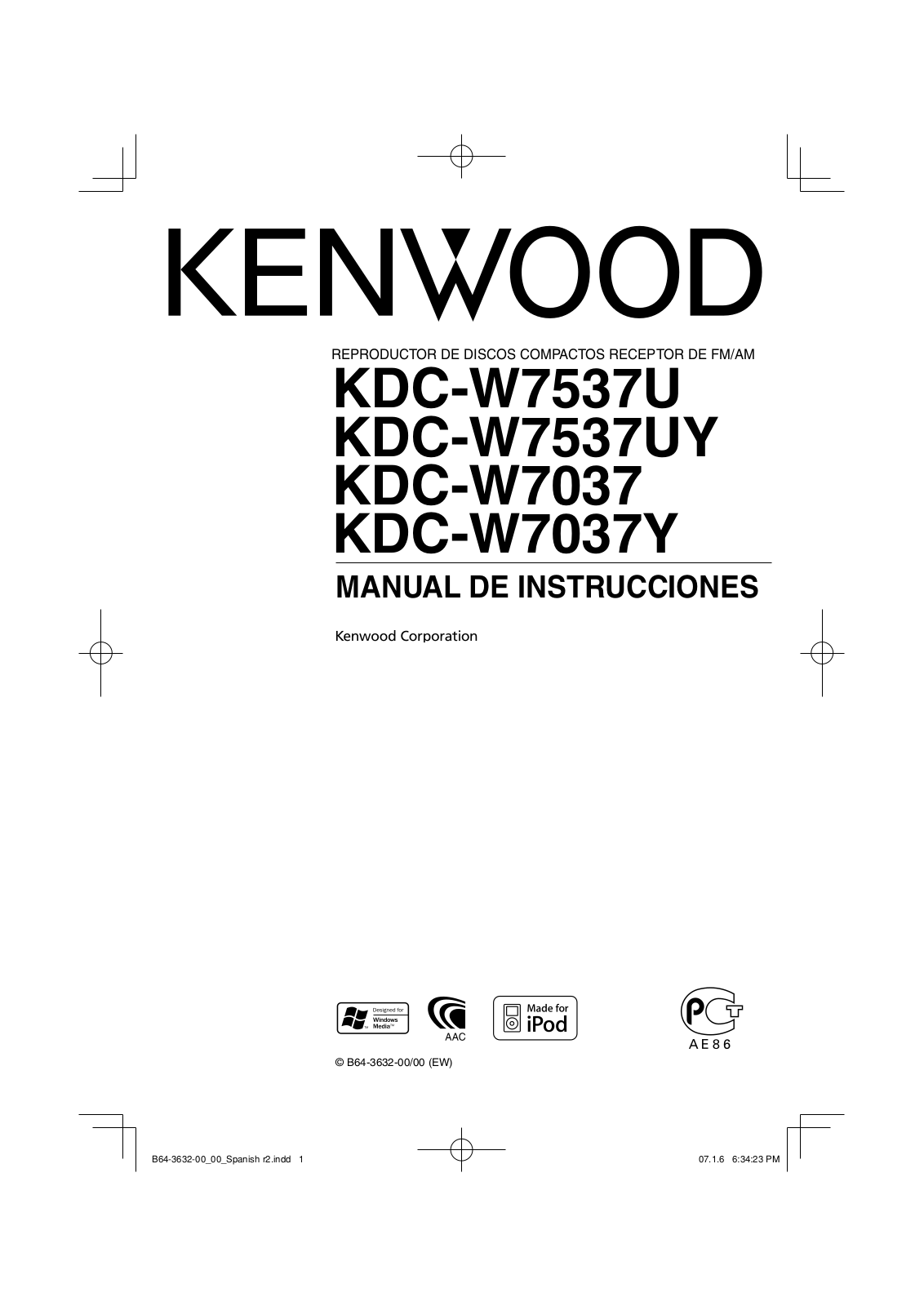 Kenwood KDC-W7537U, KDC-W7537UY, KDC-W7037, KDC-W7037Y User Manual