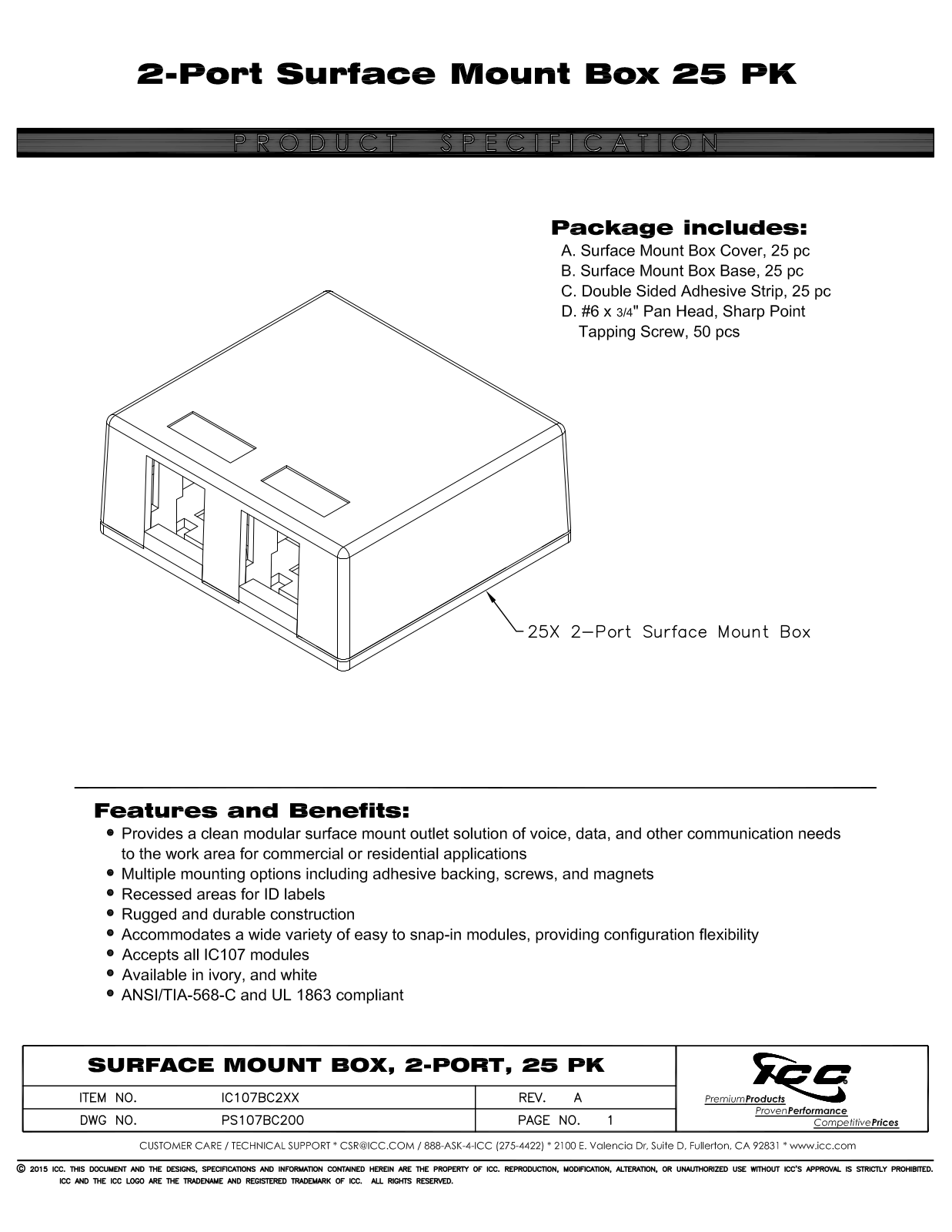 ICC IC107BC2IV, IC107BC2WH Specsheet