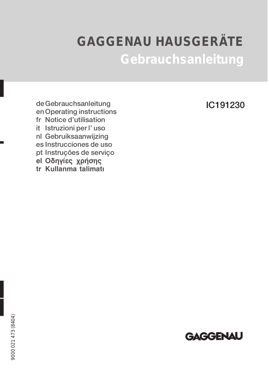 GAGGENAU IC191230 User Manual