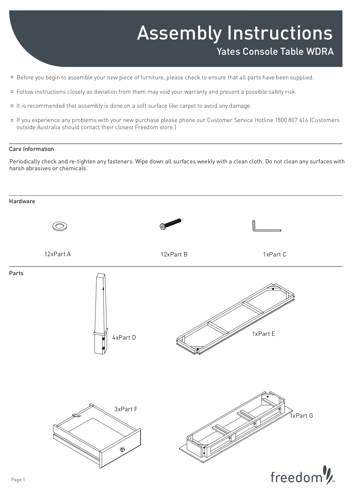 Freedom Yates Console Table Assembly Instruction