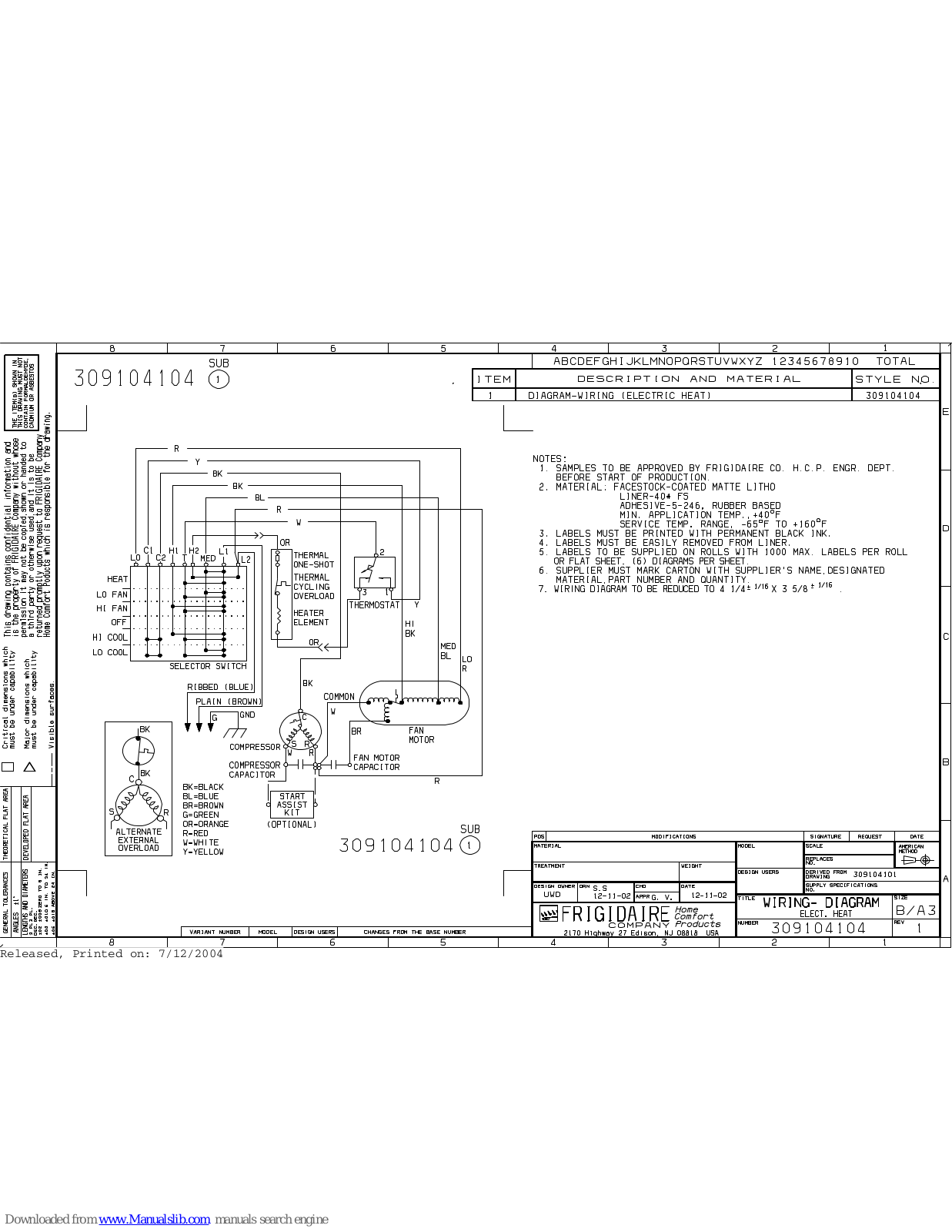 Frigidaire FAH10EM2T1 Schematic Diagram