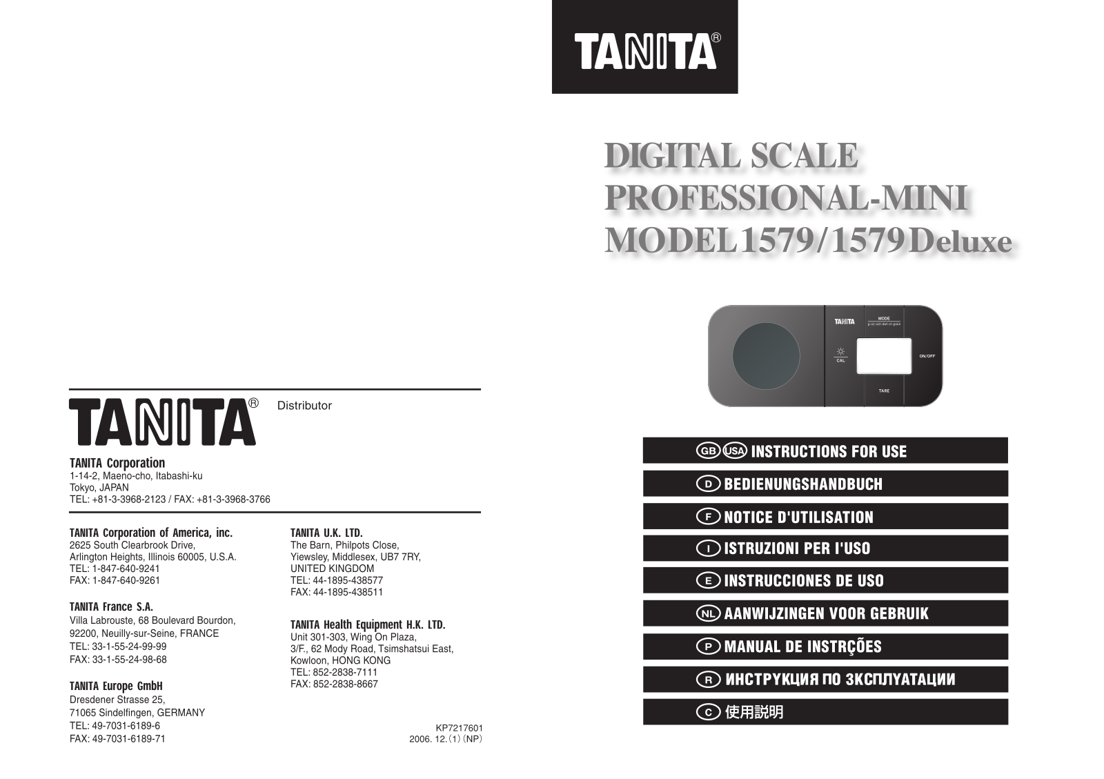 Tanita 1579D Owner's Manual