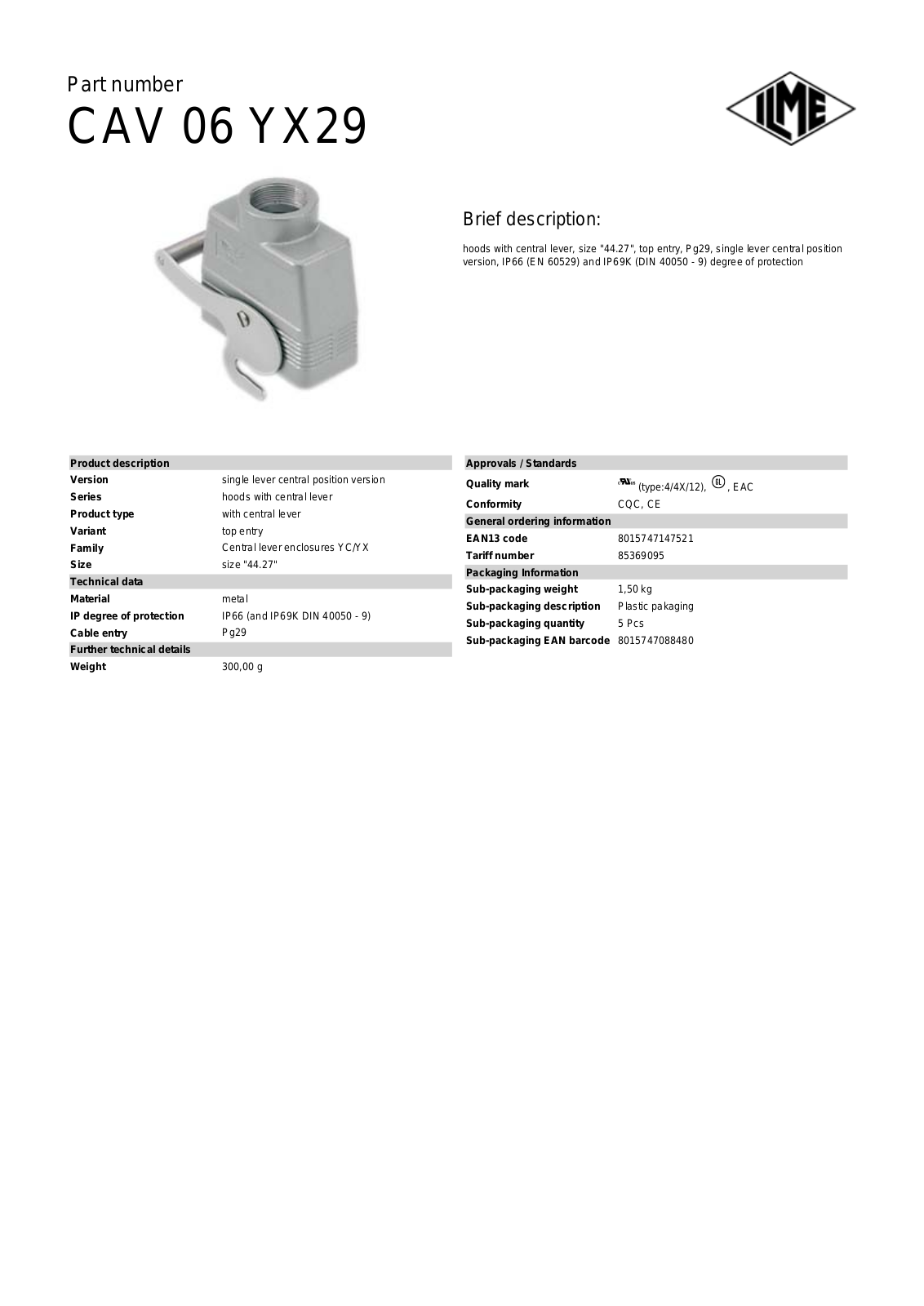 ILME CAV-06YX29 Data Sheet