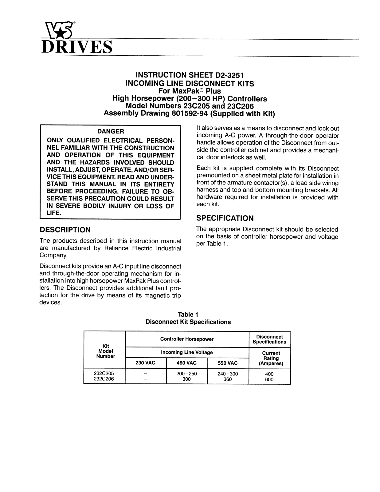 Rockwell Automation MaxPak Plus Incoming Line Disconnect User Manual