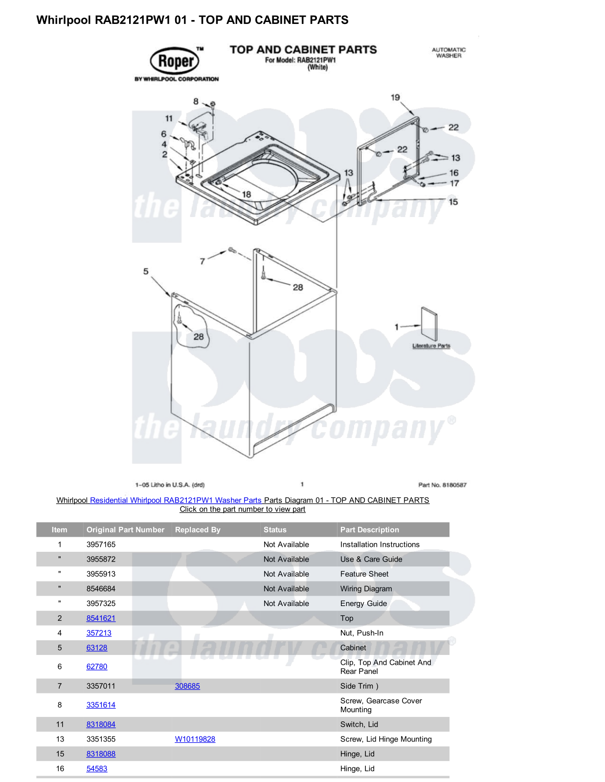 Whirlpool RAB2121PW1 Parts Diagram